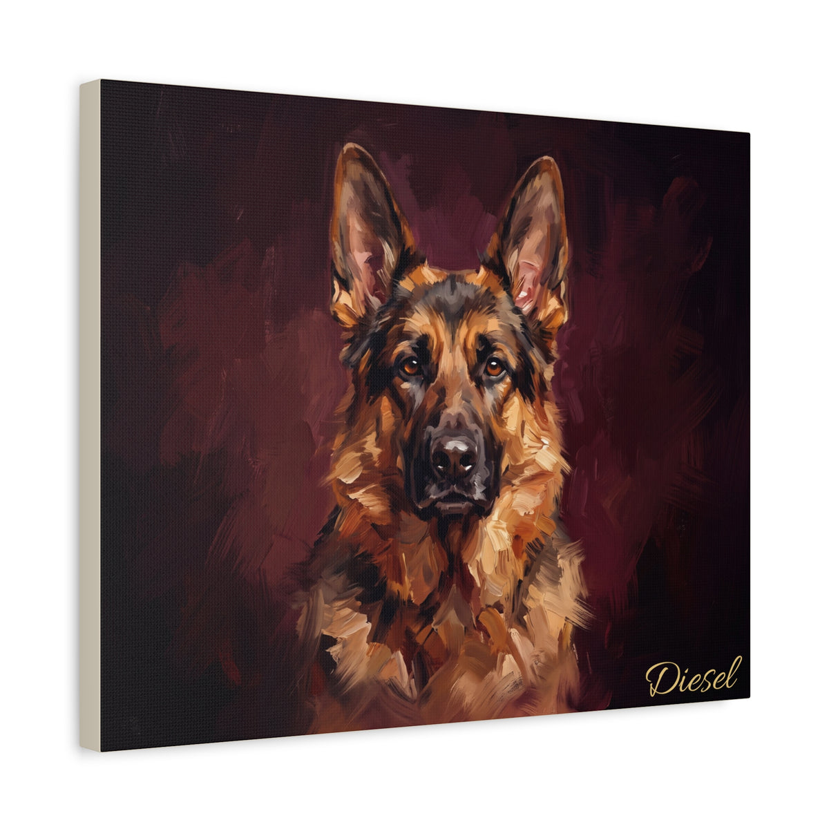 German Shepherd Personalized Canvas | Classic Burgundy Oil Painting Wall Art