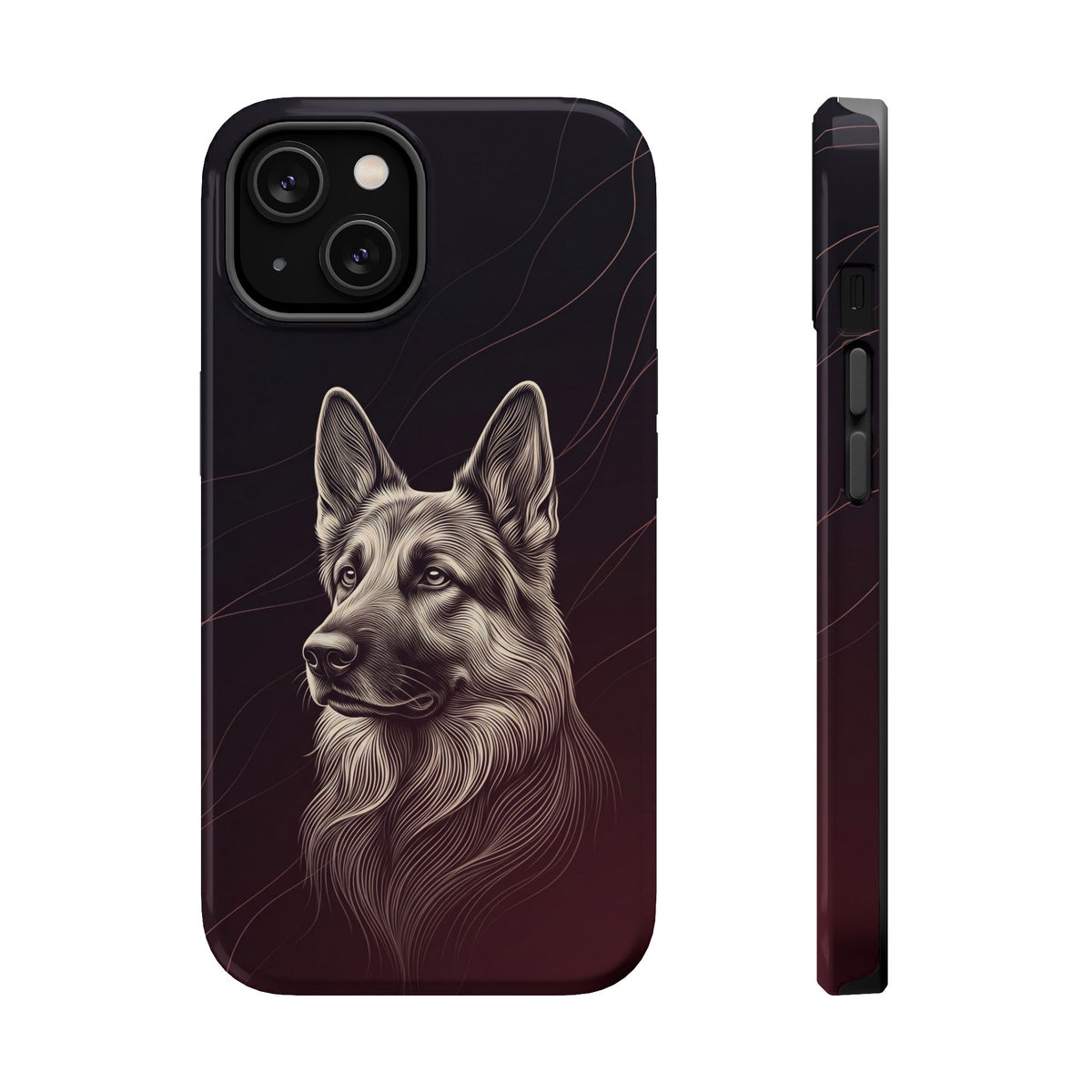 German Shepherd Phone Case | Burgundy Line Art — Tough Magnetic Case with Wireless Charging