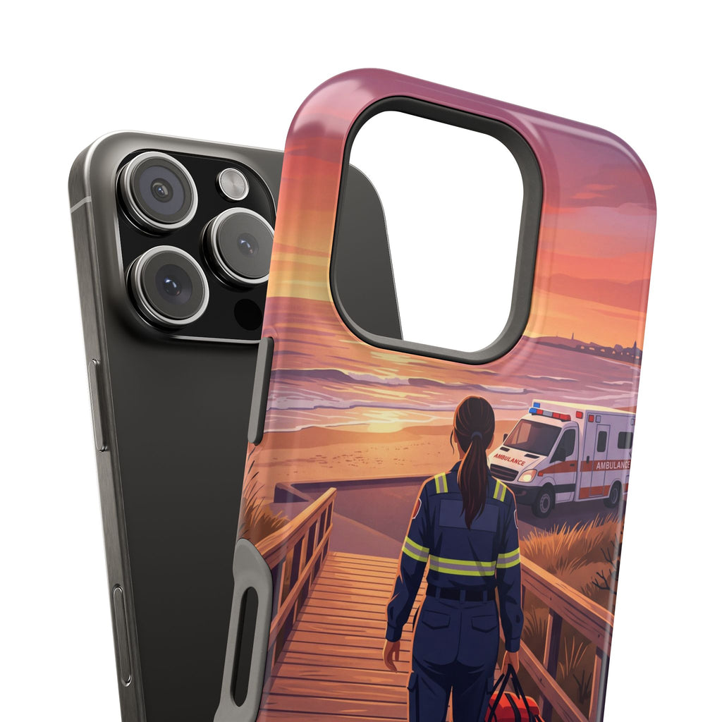 Sunset Boardwalk Personalized Paramedic Phone Case — Wireless Charging Cover