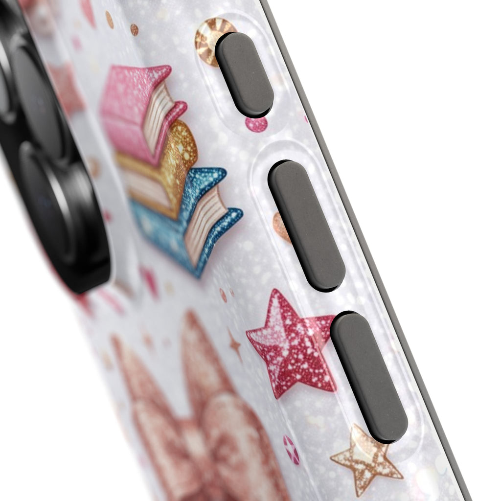 Rose Gold Glitter Bow Personalized Teacher Phone Case — Wireless Charging Cover