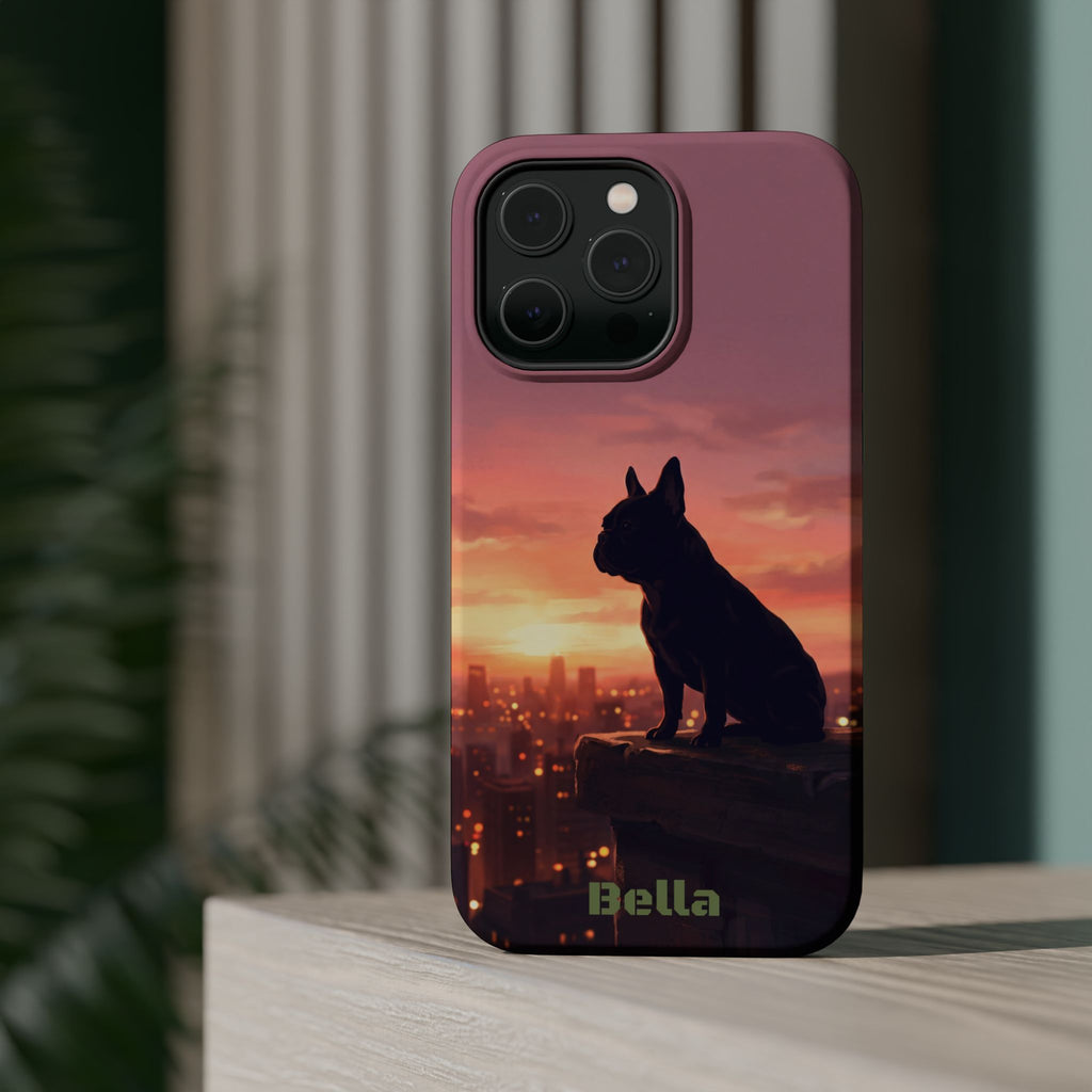 Personalized French Bulldog City Skyline Sunset Phone Case — Wireless Charging Cover