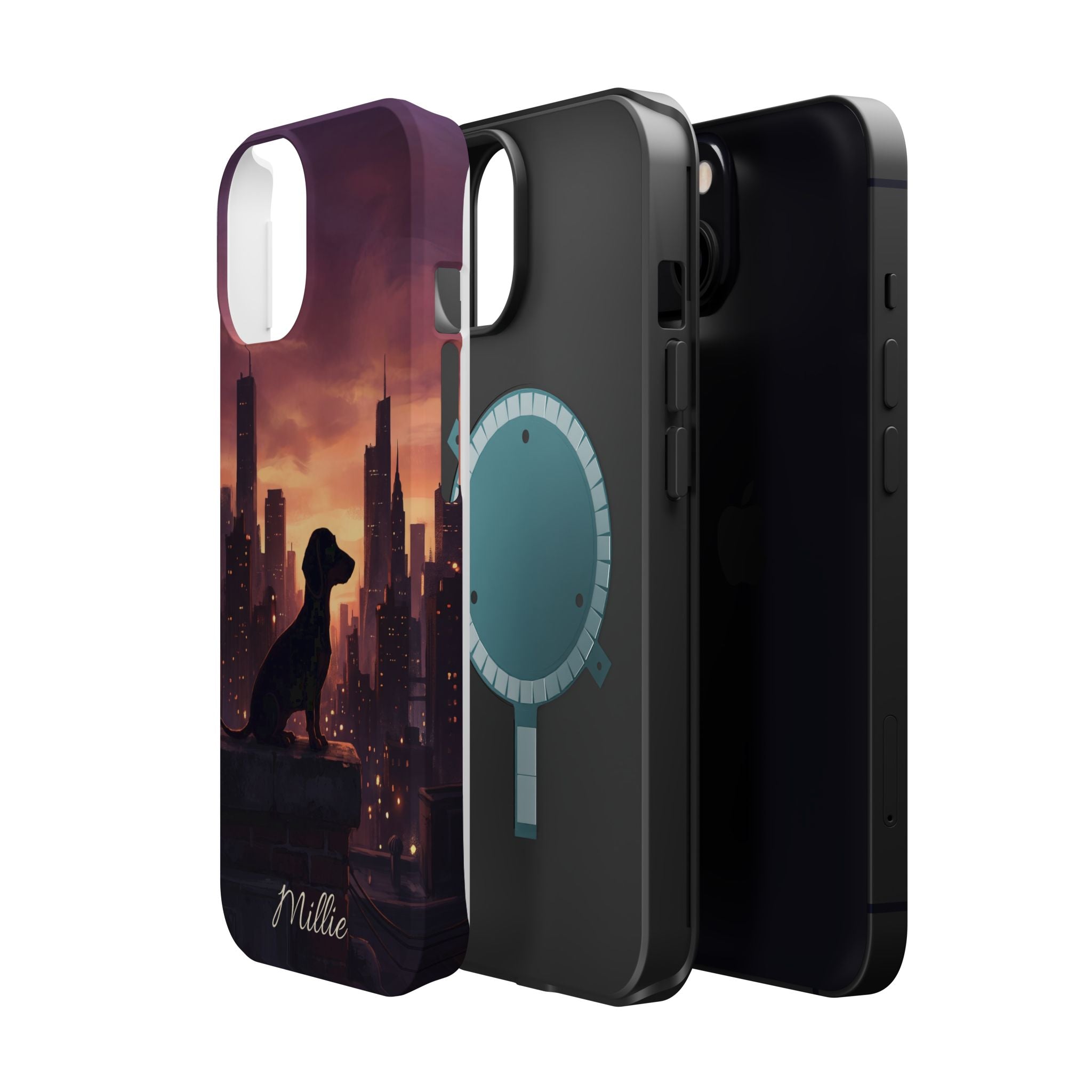 Personalized Dachshund City Skyline Phone Case — Wireless Charging Cover