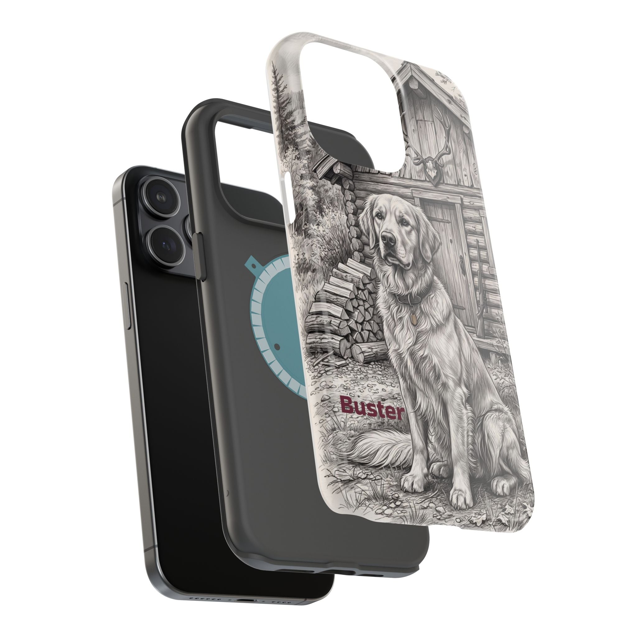 Personalized Golden Retriever Cabin Porch Phone Case — Wireless Charging Cover