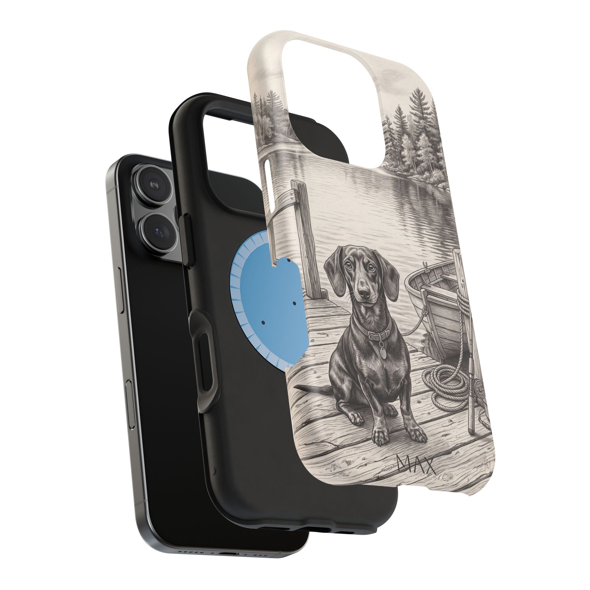 Personalized Dachshund Sunset Beach Phone Case — Wireless Charging Cover