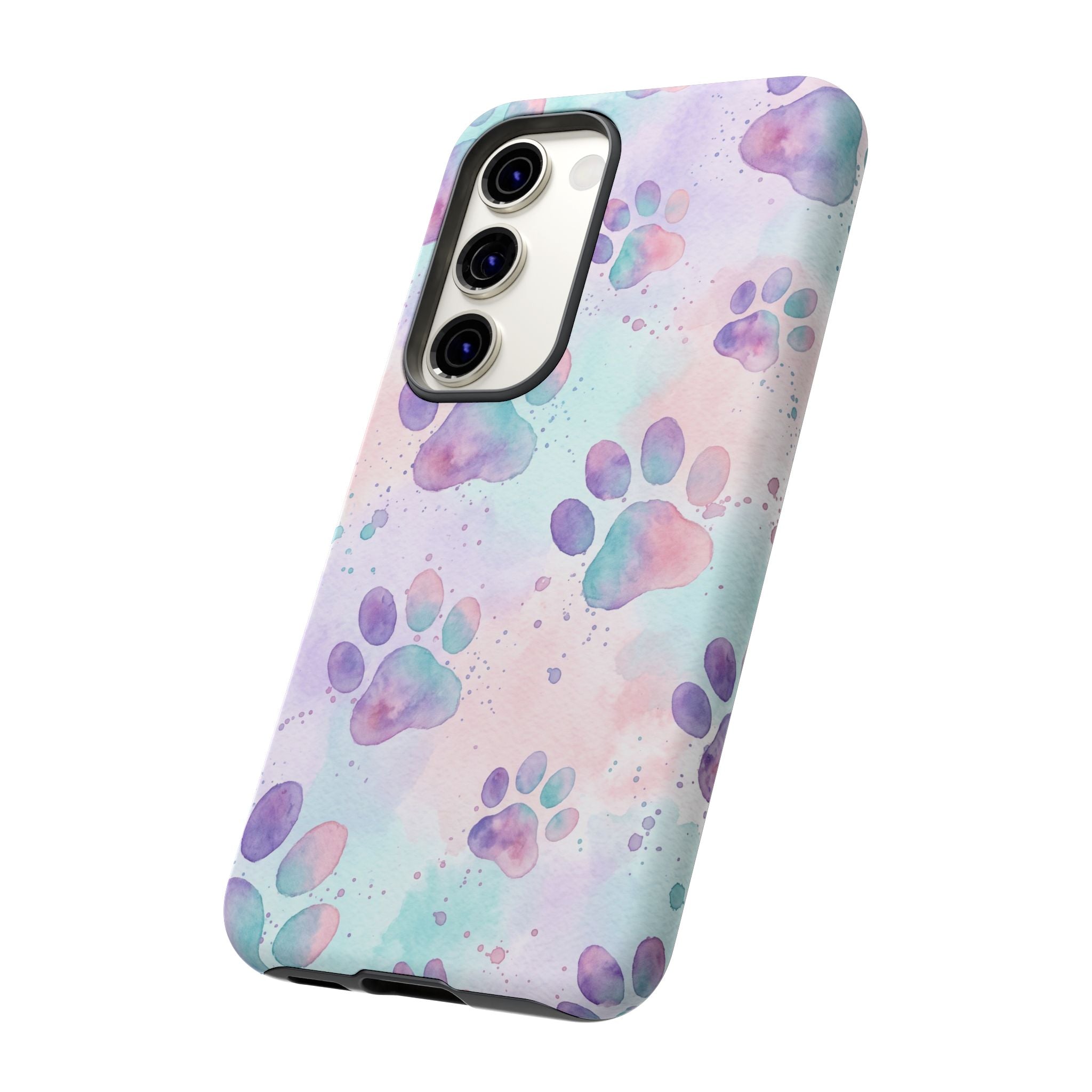 Watercolor Paw Print Phone Case | Pastel Purple, Teal & Pink Artistic Pattern | Samsung & iPhone