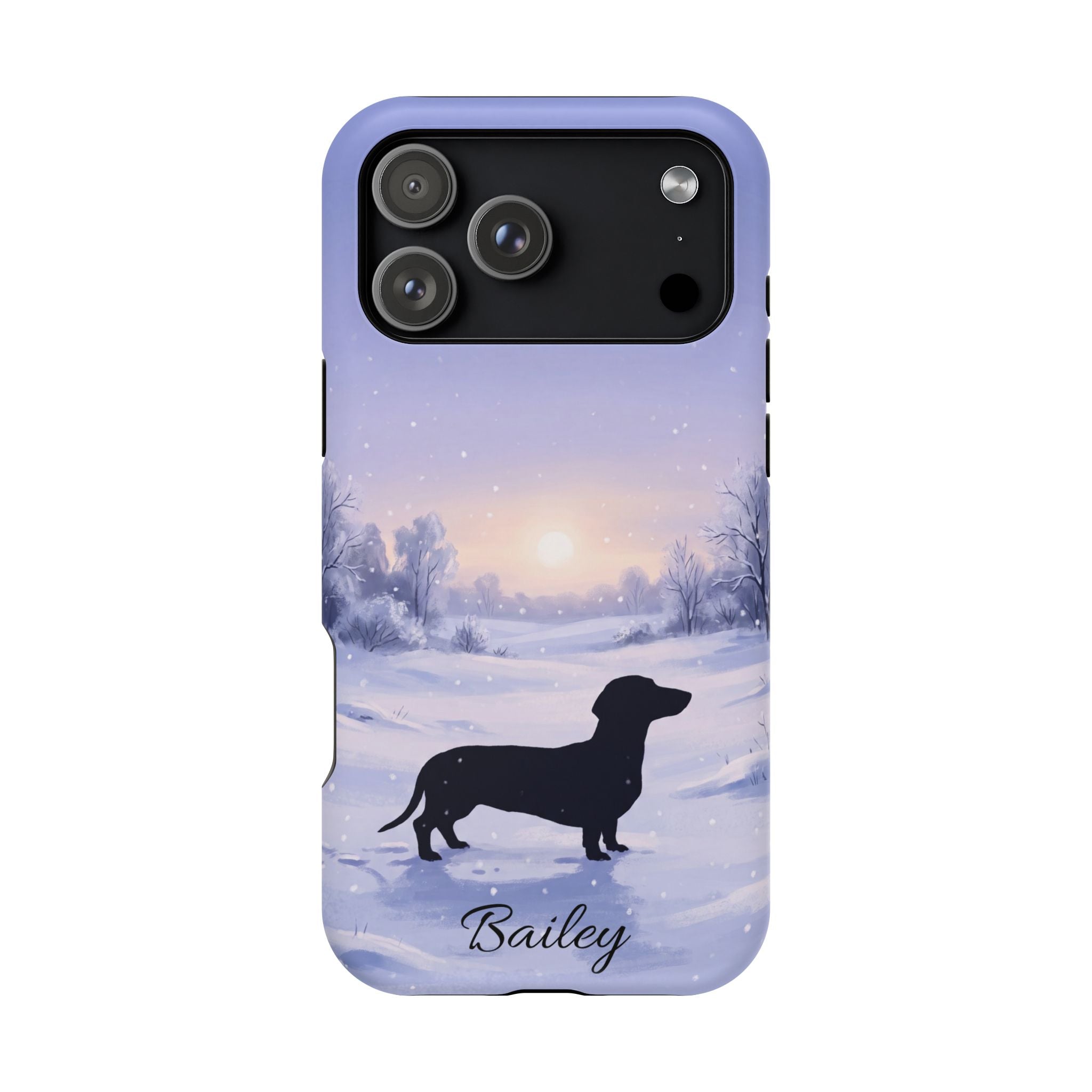 Personalized Dachshund Winter Snow Phone Case — Wireless Charging Cover