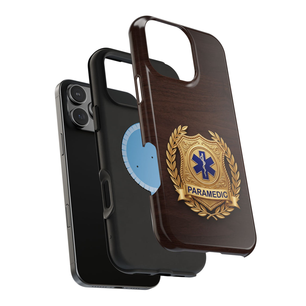 Gold Paramedic Laurel Badge Wood Phone Case — Magnetic Wireless Charging Cover