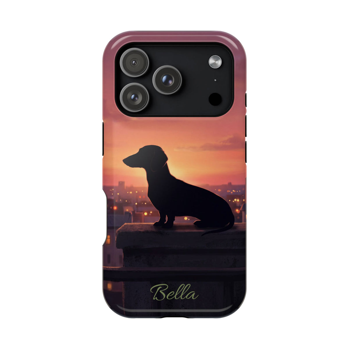Personalized Dachshund Rooftop Sunset Phone Case — Wireless Charging Cover