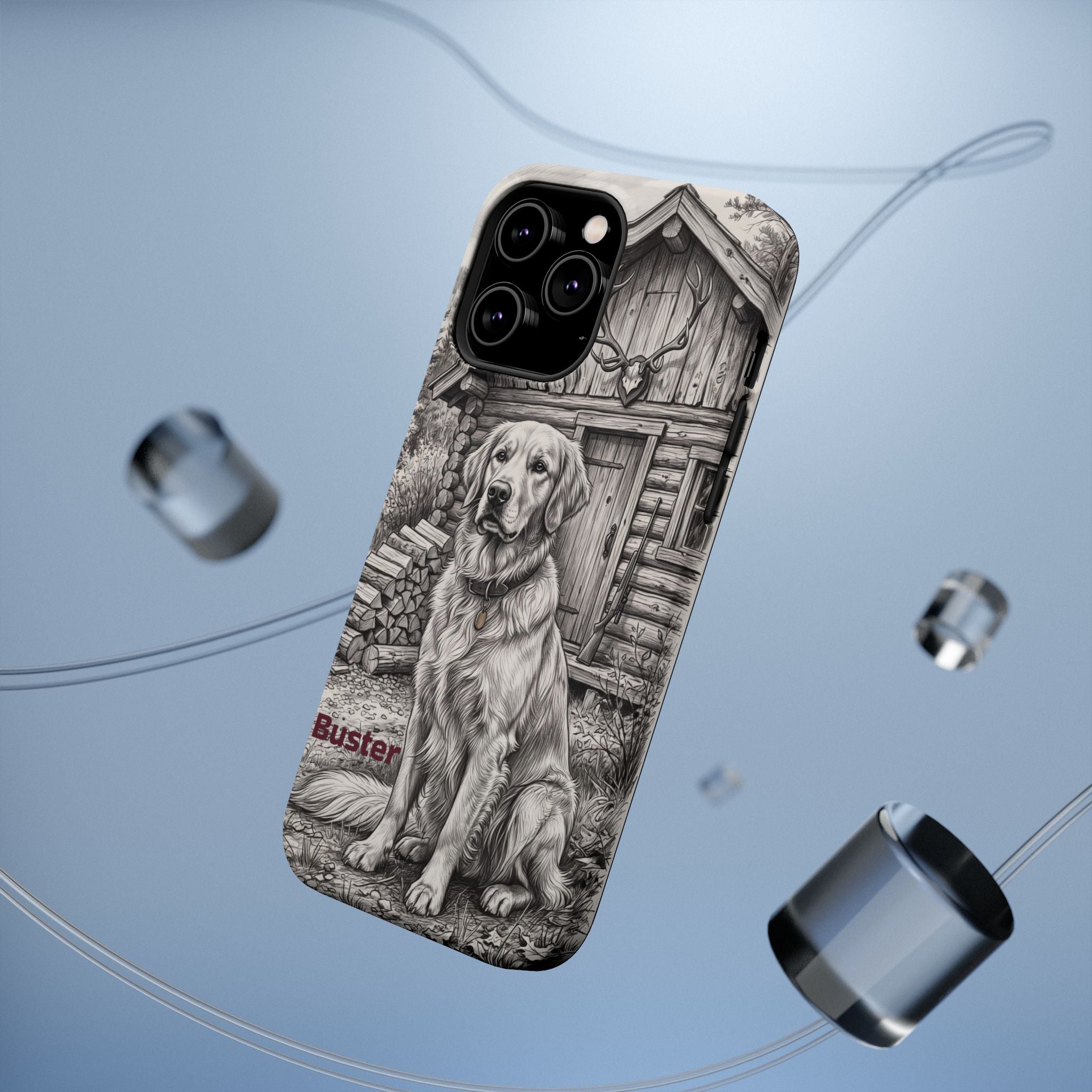 Personalized Golden Retriever Cabin Porch Phone Case — Wireless Charging Cover
