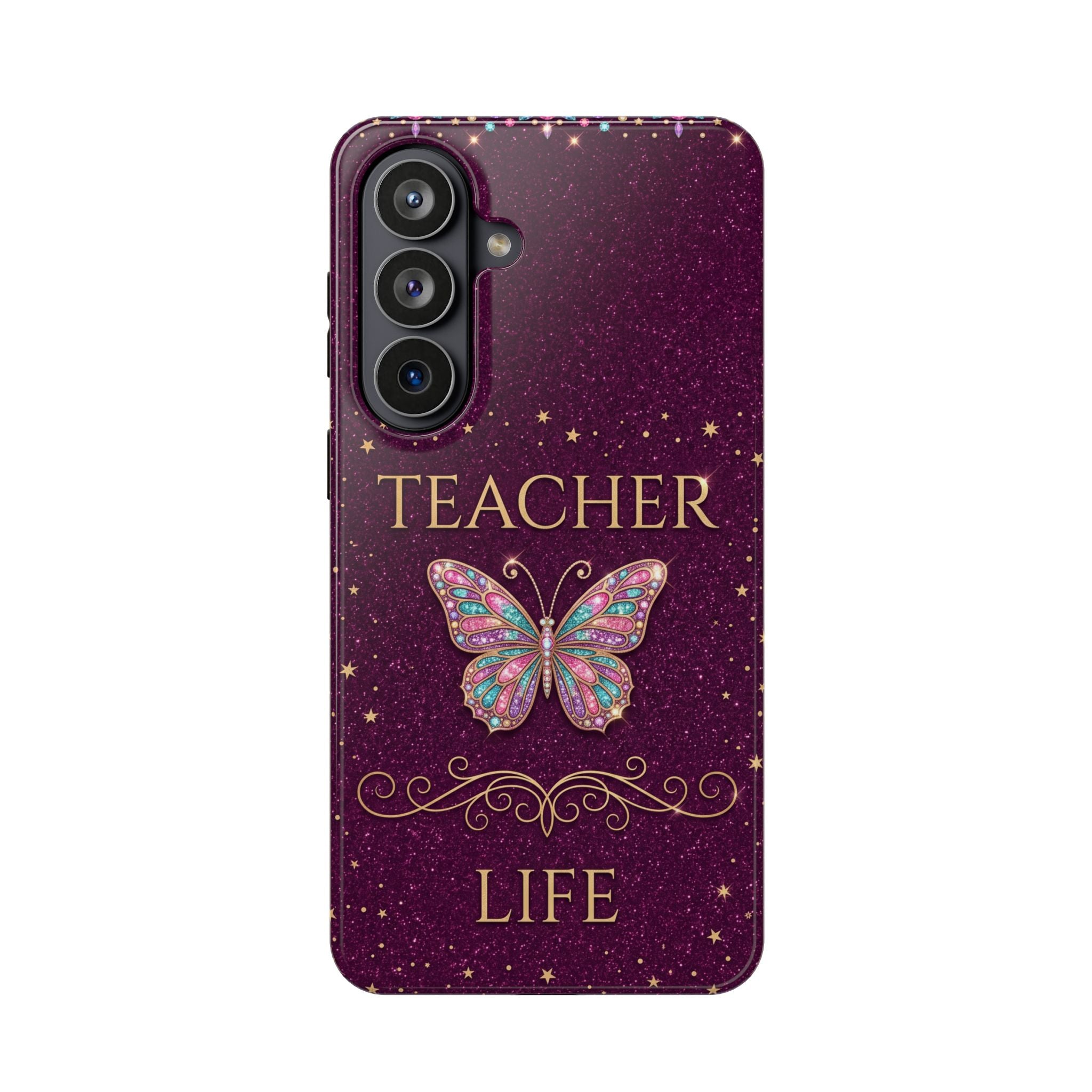 Teacher Life Glitter Butterfly Phone Case — Wireless Charging Cover