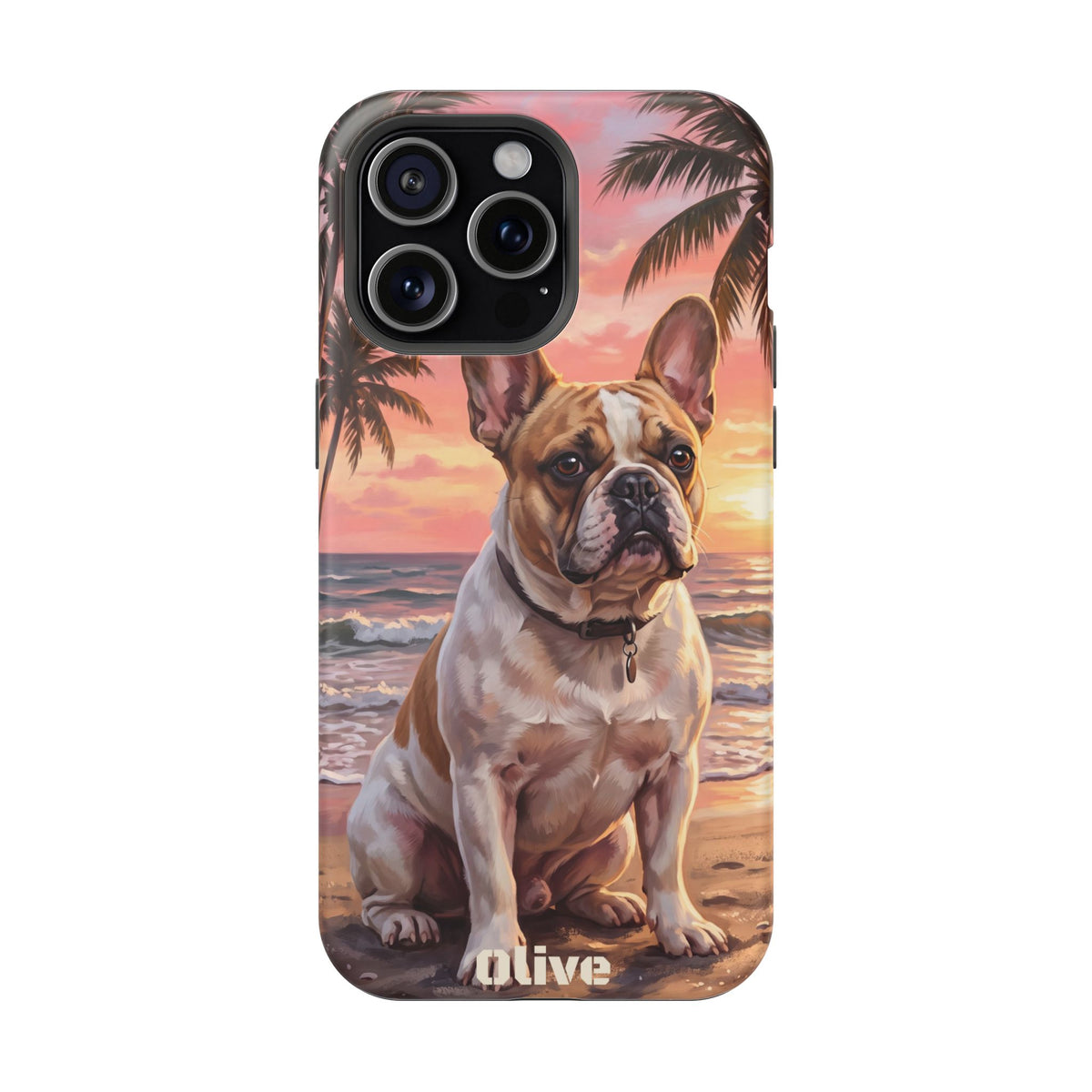 Personalized French Bulldog Beach Portrait Phone Case — Wireless Charging Cover