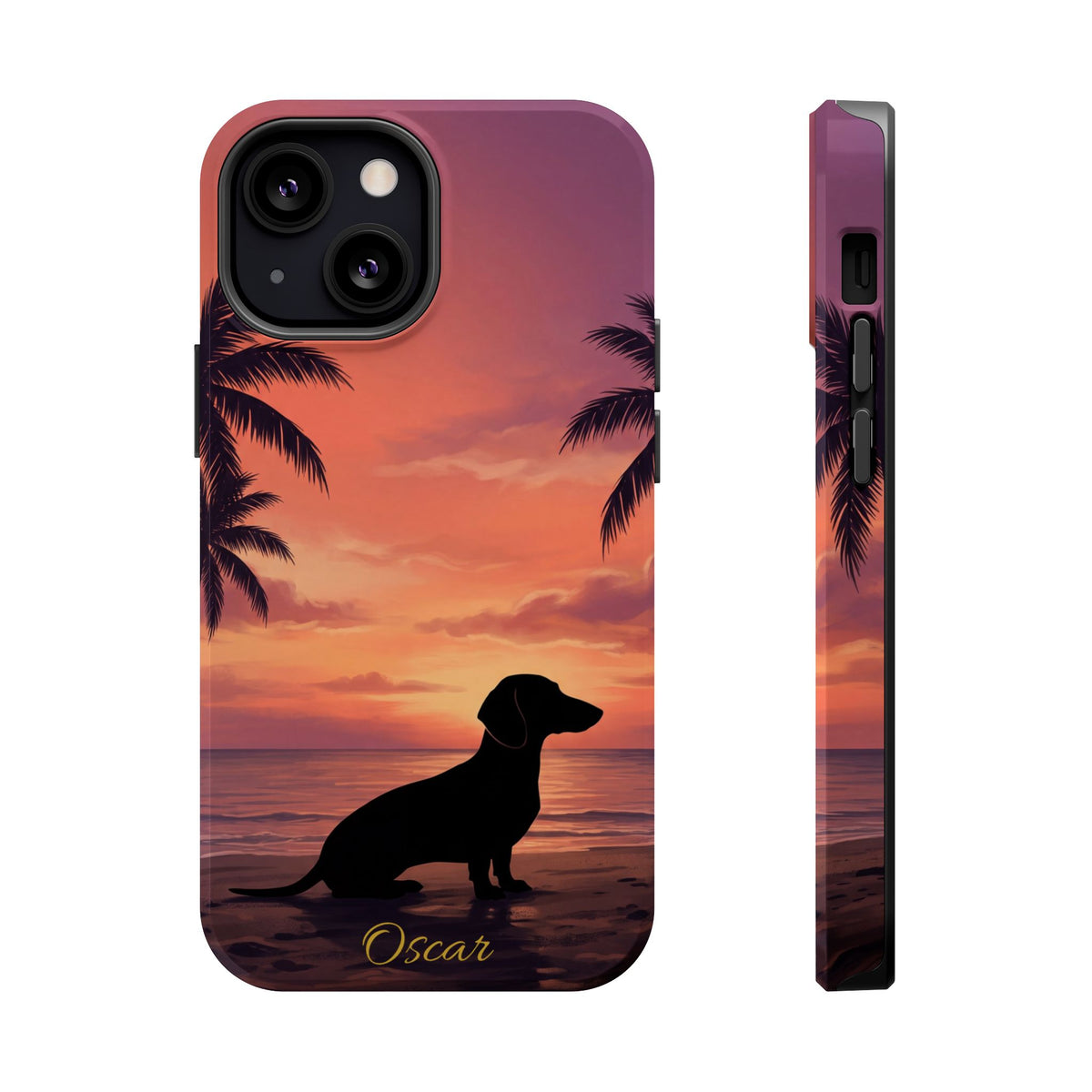 Personalized Dachshund Tropical Beach Sunset Phone Case — Wireless Charging Cover