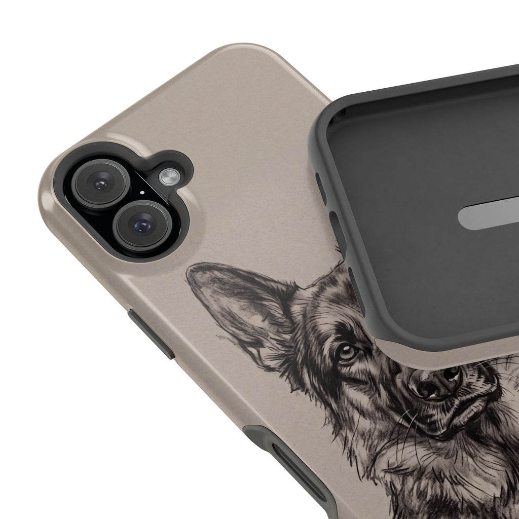 German Shepherd Phone Case | Charcoal Sketch Art — Tough Magnetic Case with Wireless Charging