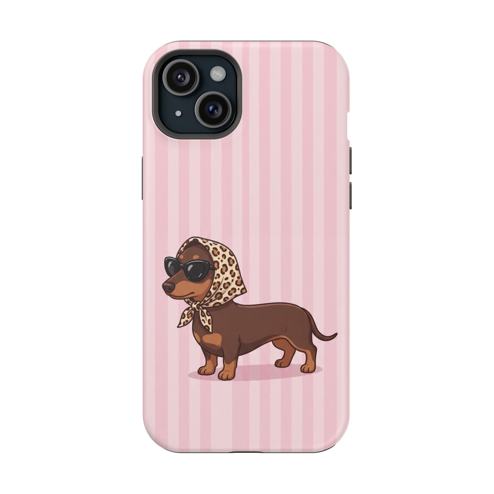 Preppy Dachshund Phone Case — Impact-Resistant Wireless Charging Cover