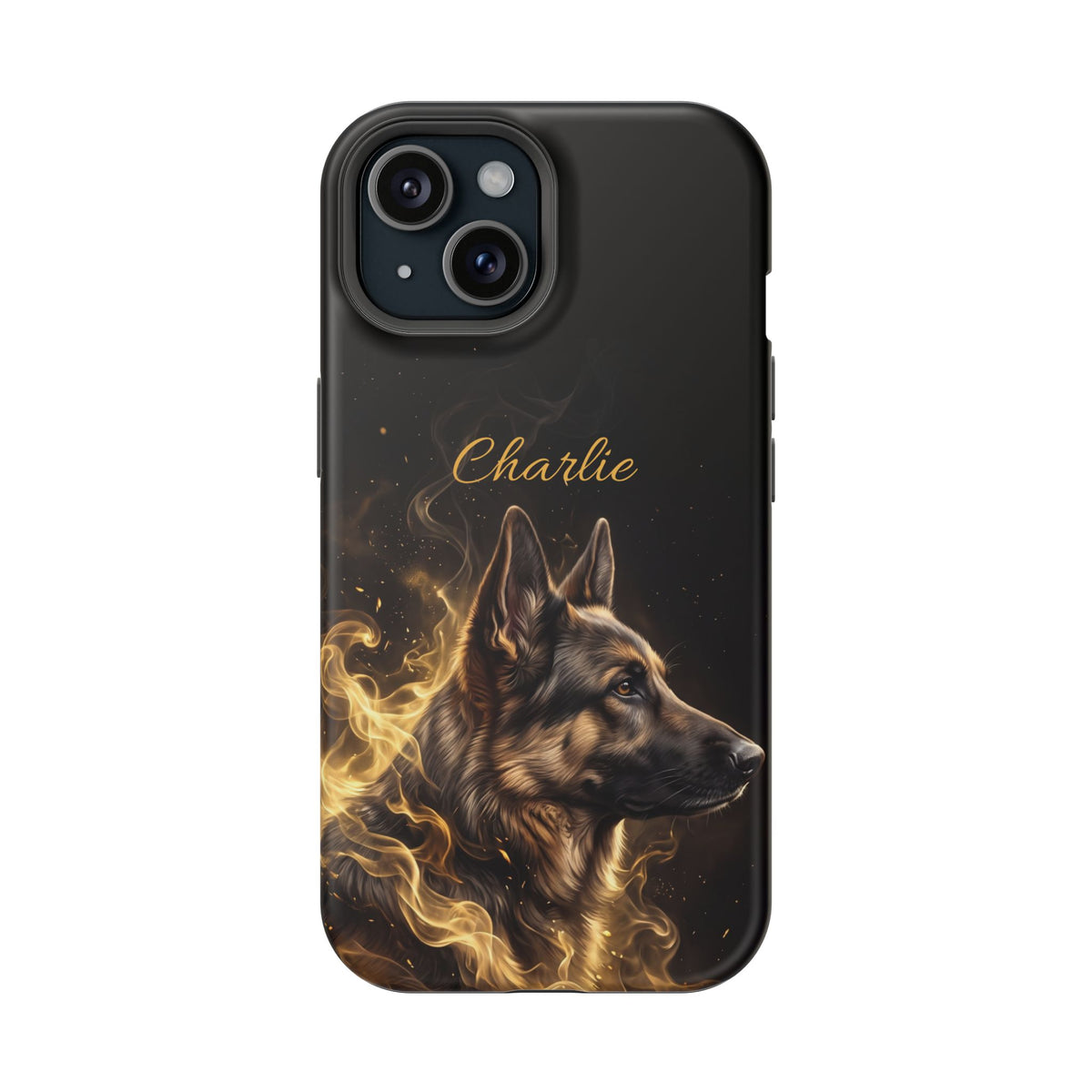 German Shepherd Phone Case | Personalized Golden Smoke Art — Tough Magnetic Case with Wireless Charging