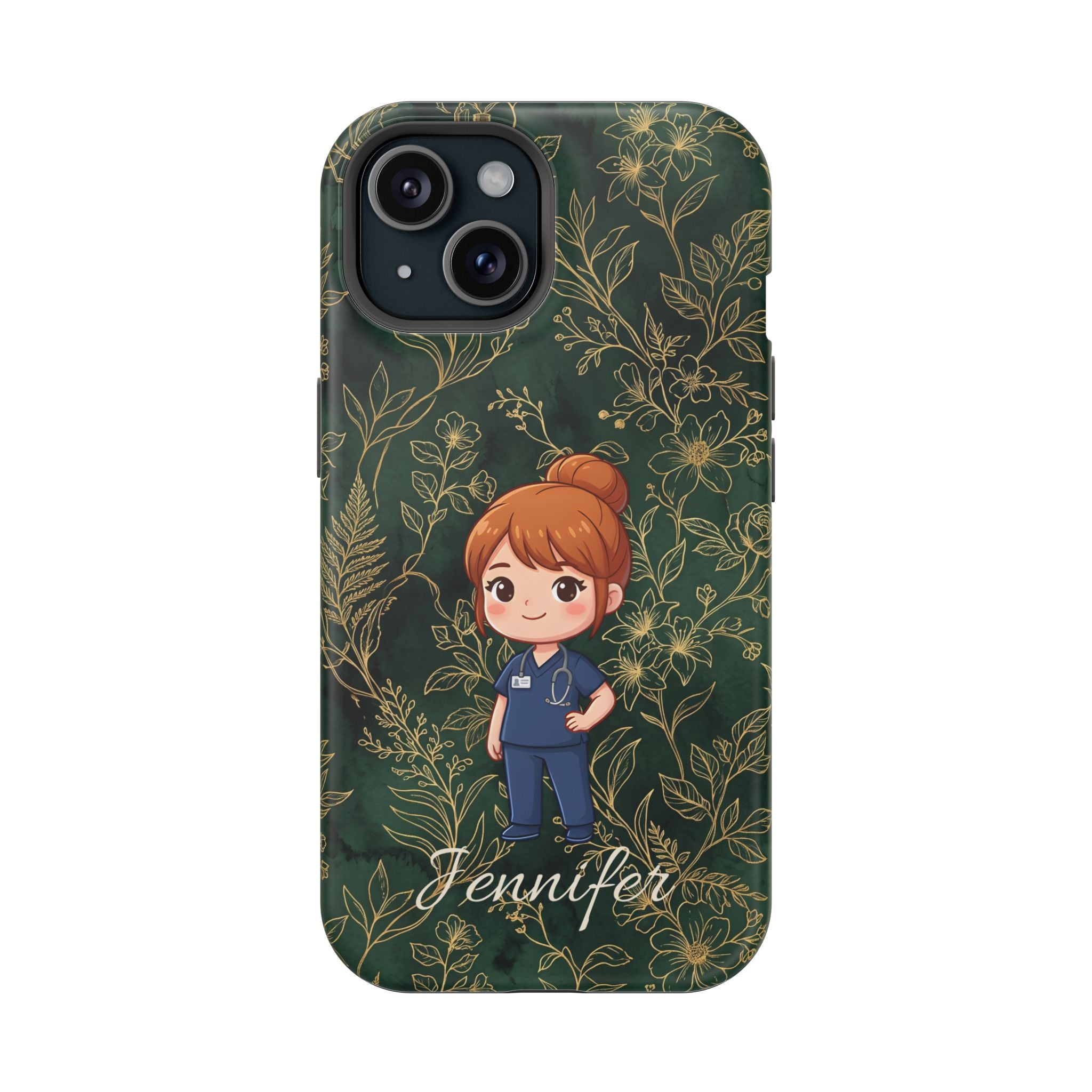 Personalized Nurse Botanical Phone Case — Impact-Resistant Wireless Charging Cover