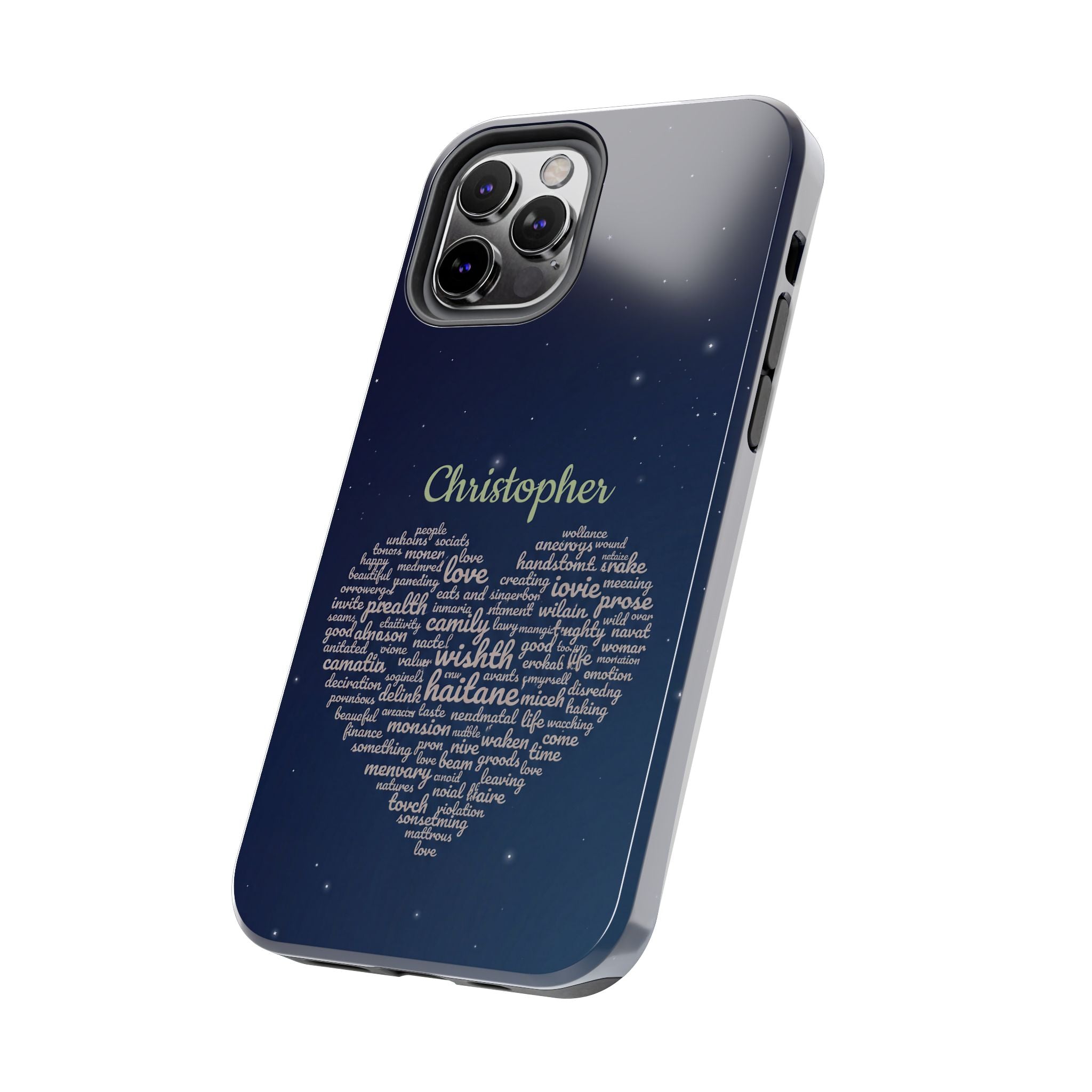 Personalized Teacher Heart Word Cloud Phone Case — Custom Name Starry Design