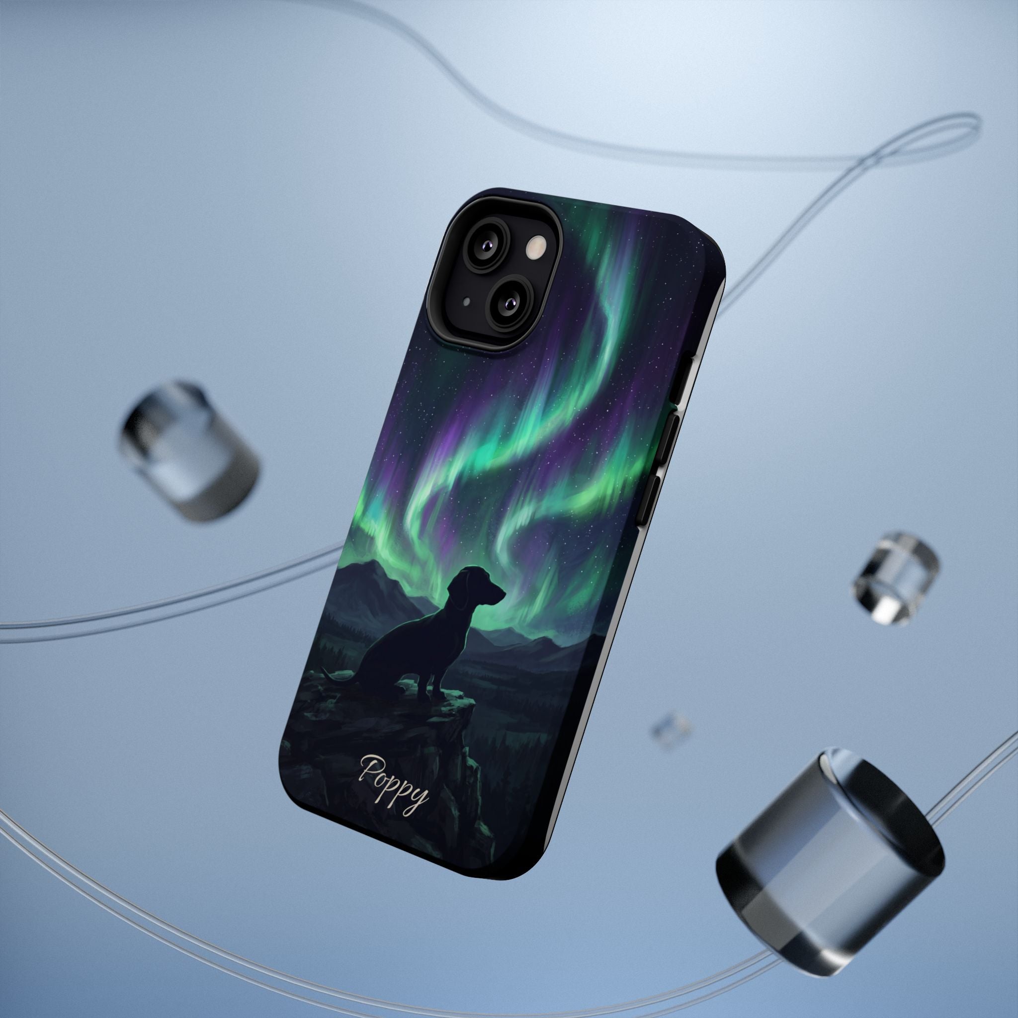 Personalized Dachshund Northern Lights Phone Case — Wireless Charging Cover