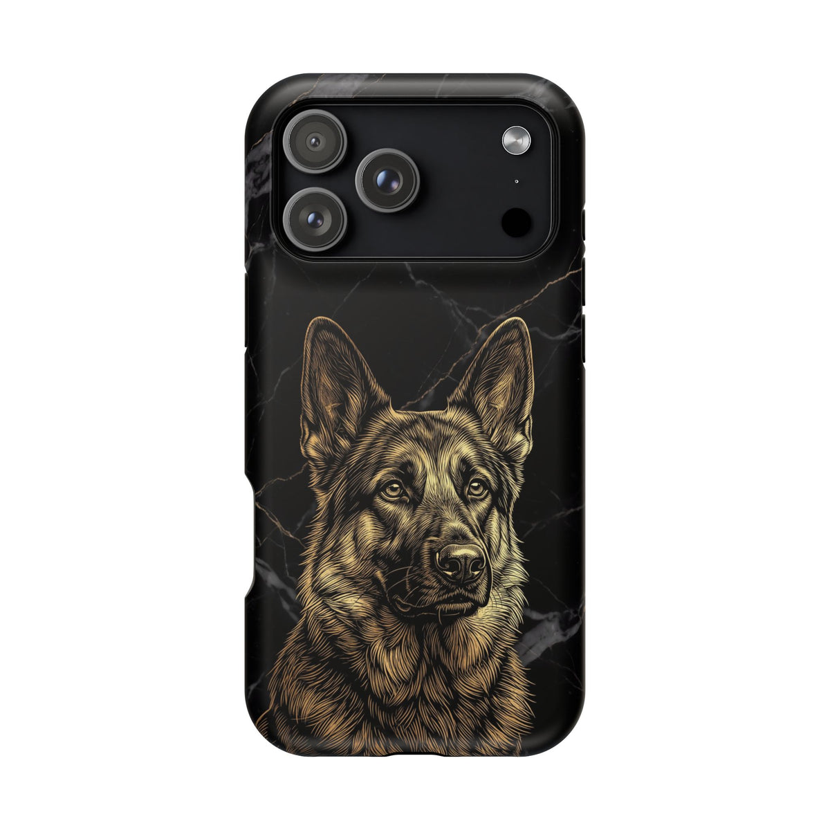 German Shepherd Phone Case | Black Marble Gold Sketch Art — Tough Magnetic Case with Wireless Charging