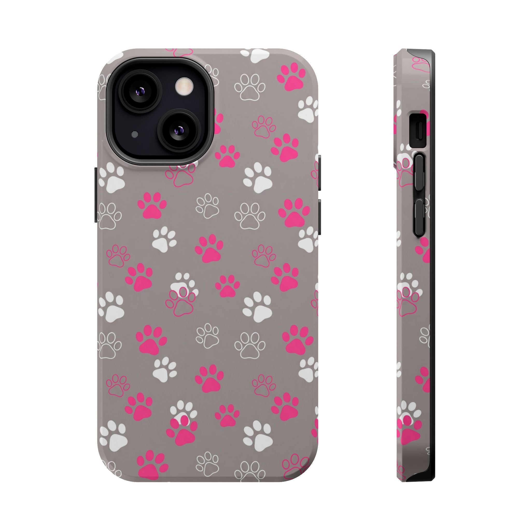 Pink & White Paw Print Phone Case — Impact-Resistant Wireless Charging Cover