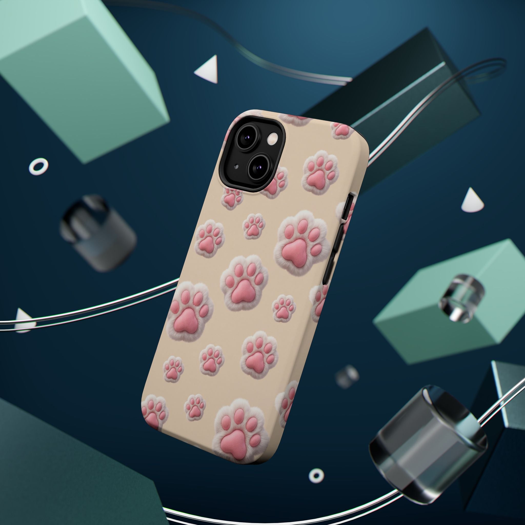 Pink Paw Print Phone Case — Impact-Resistant Wireless Charging Cover