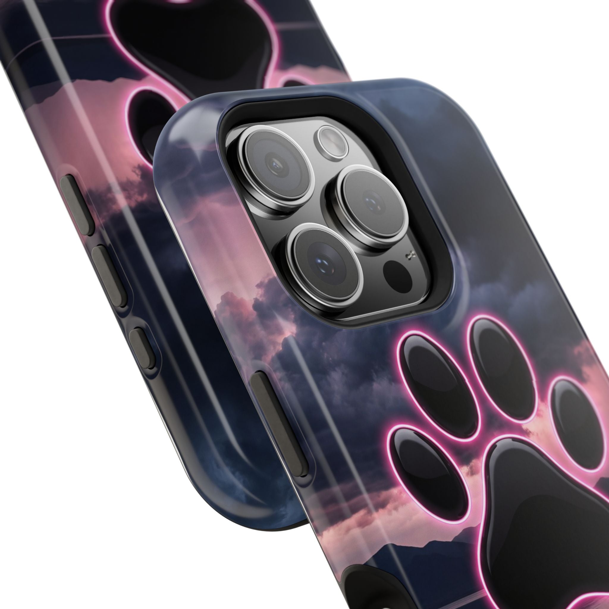 Neon Paw Print Phone Case — Impact-Resistant Wireless Charging Cover