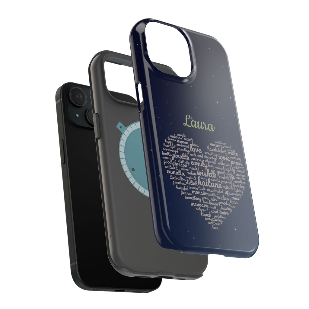 Personalized Teacher Heart Word Art Phone Case — Navy Wireless Charging Cover