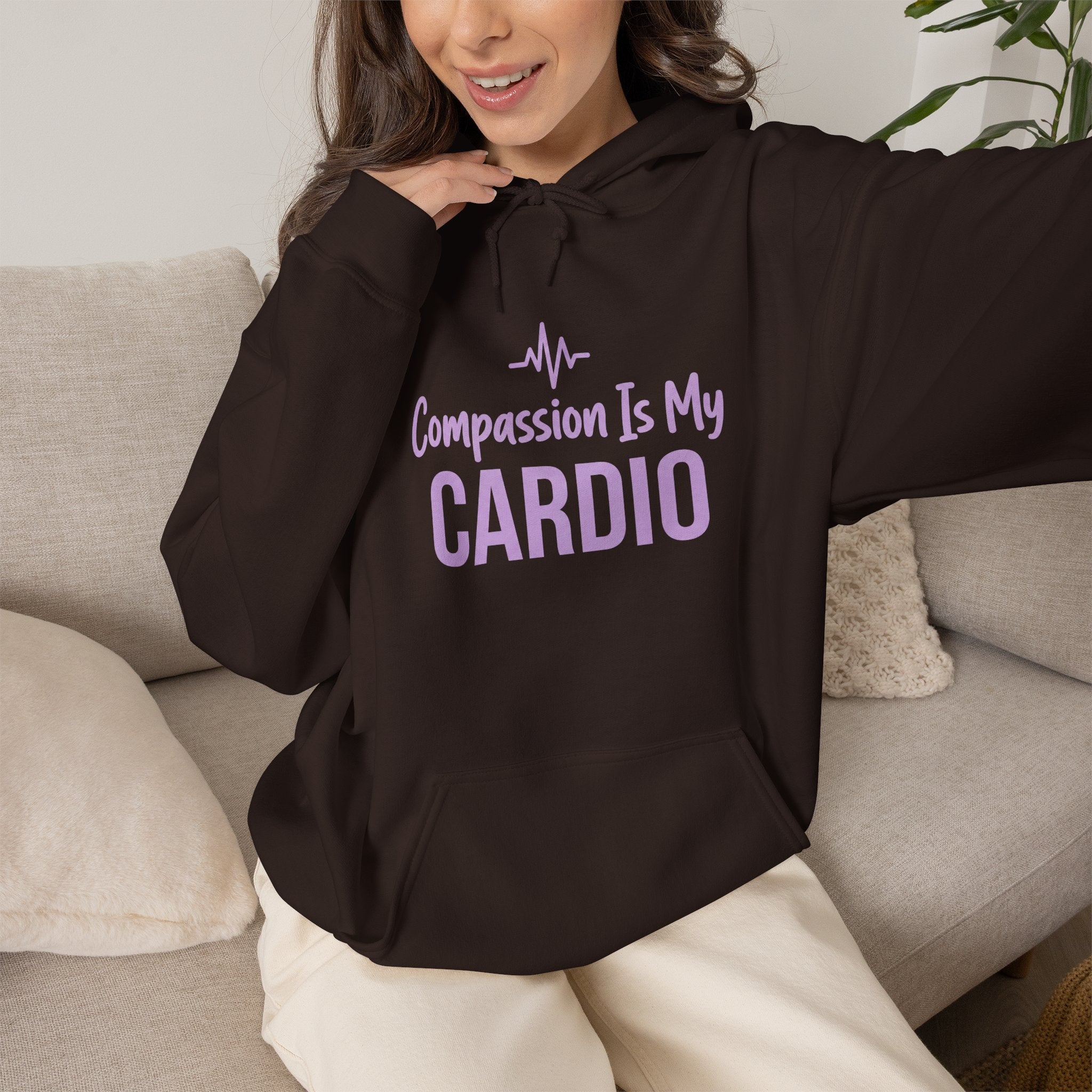 Compassion Is My Cardio Hoodie — Nurse/Healthcare Worker Graphic Pullover