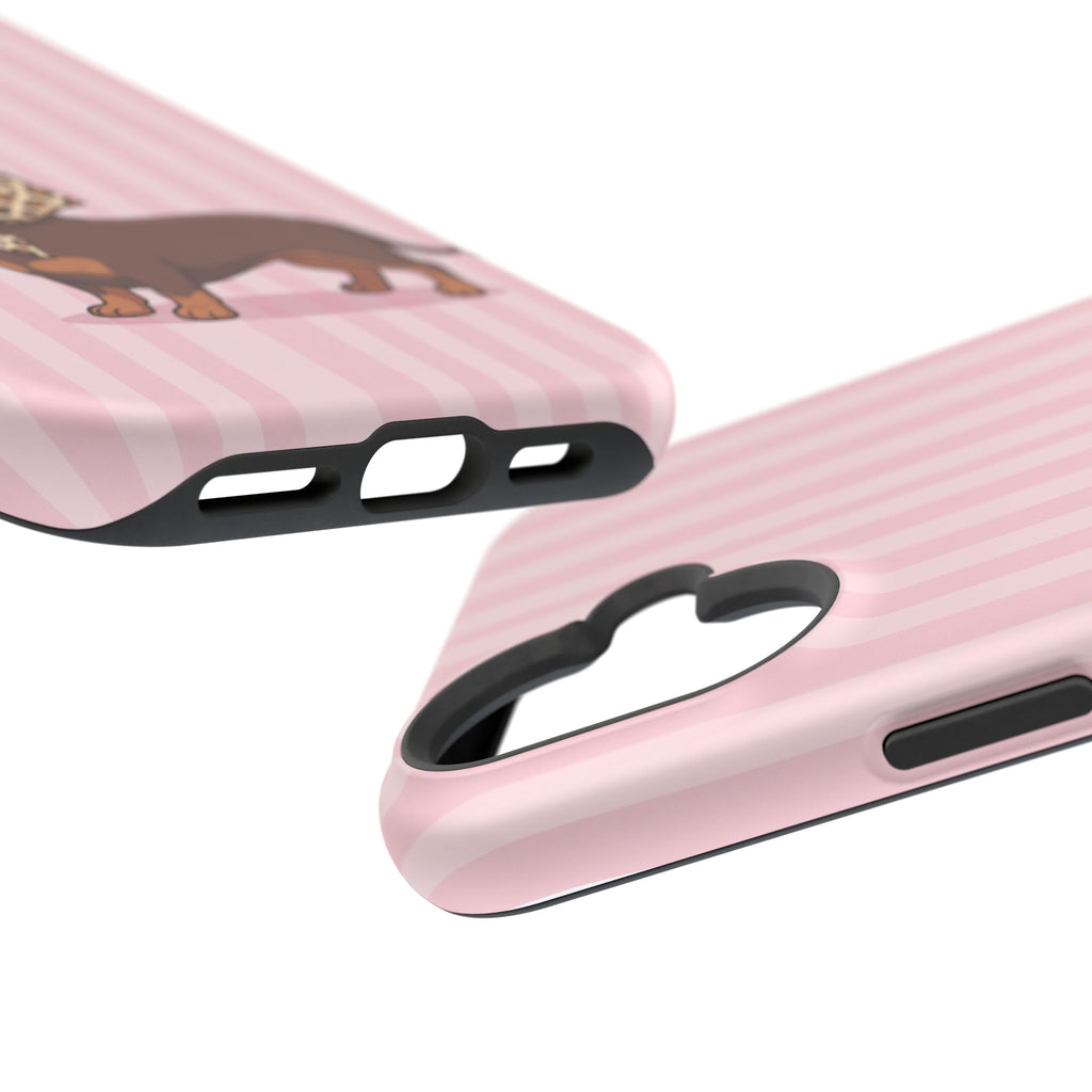 Glam Dachshund Phone Case | Cute Sausage Dog in Leopard Scarf & Sunglasses | Pink Stripe Case for iPhone & Samsung