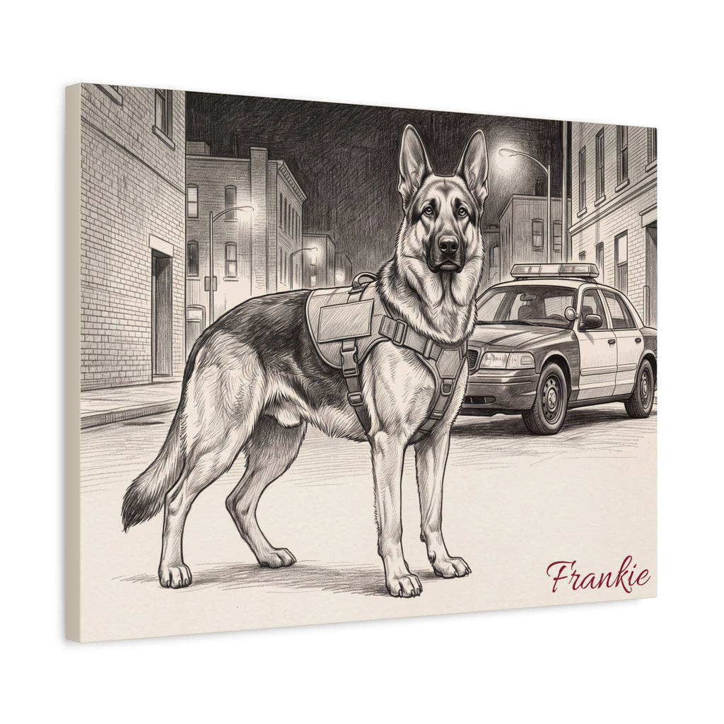 German Shepherd Personalized Canvas | K9 Police Dog Sketch Wall Art