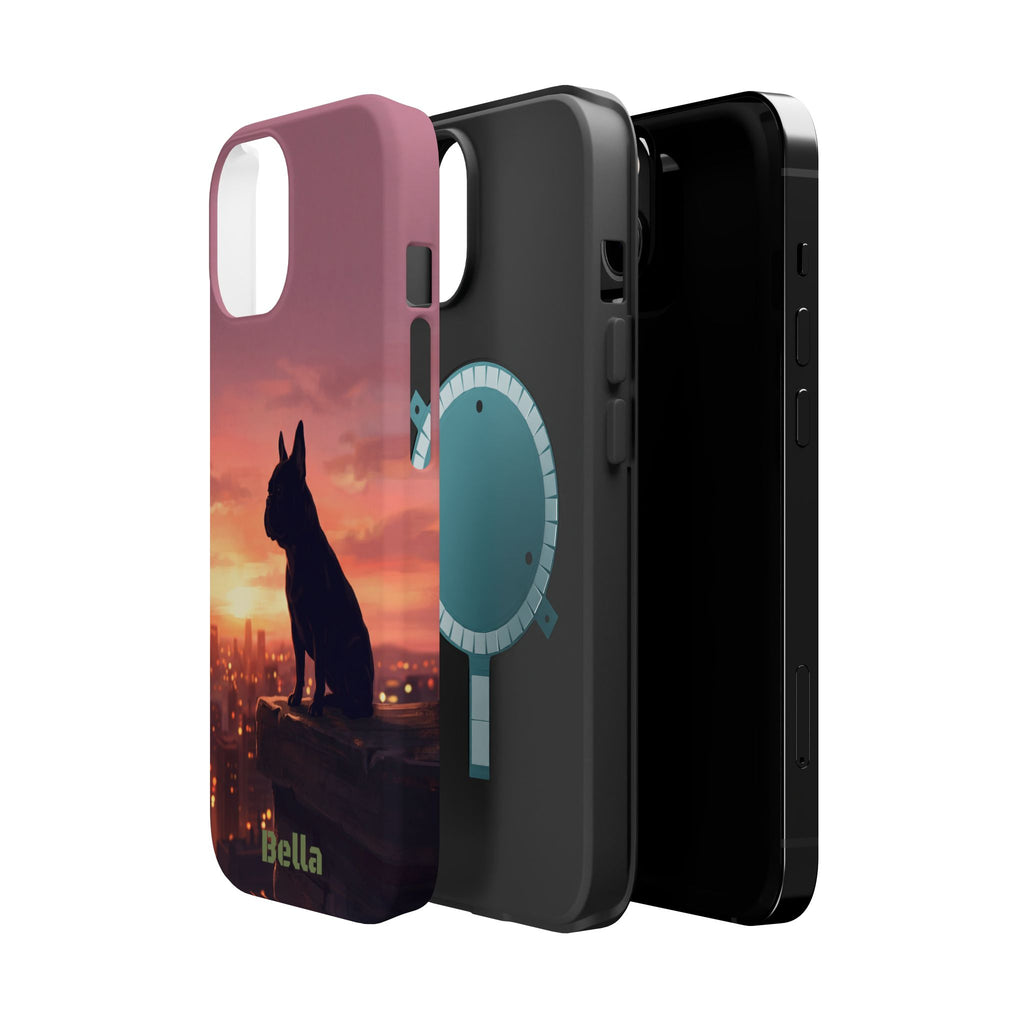Personalized French Bulldog City Skyline Sunset Phone Case — Wireless Charging Cover