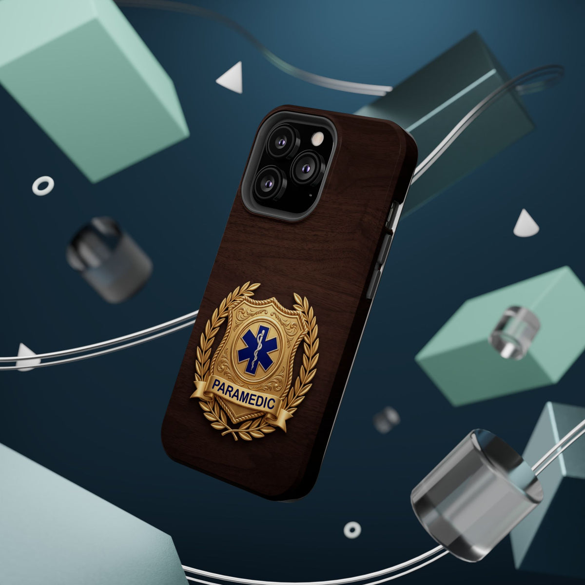 Gold Paramedic Laurel Badge Wood Phone Case — Magnetic Wireless Charging Cover