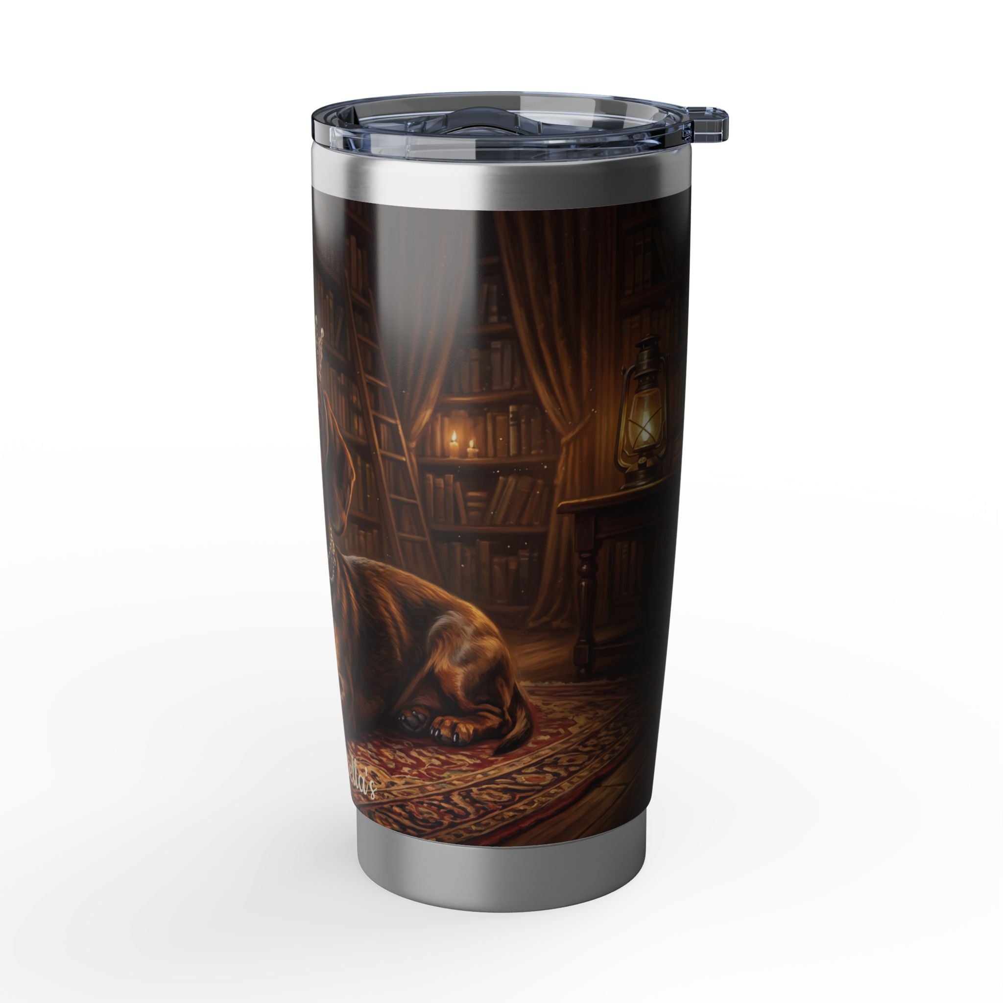 Dachshund Royal Portrait Stainless Tumbler — 20 oz Personalized Travel Mug with Vintage Library Design