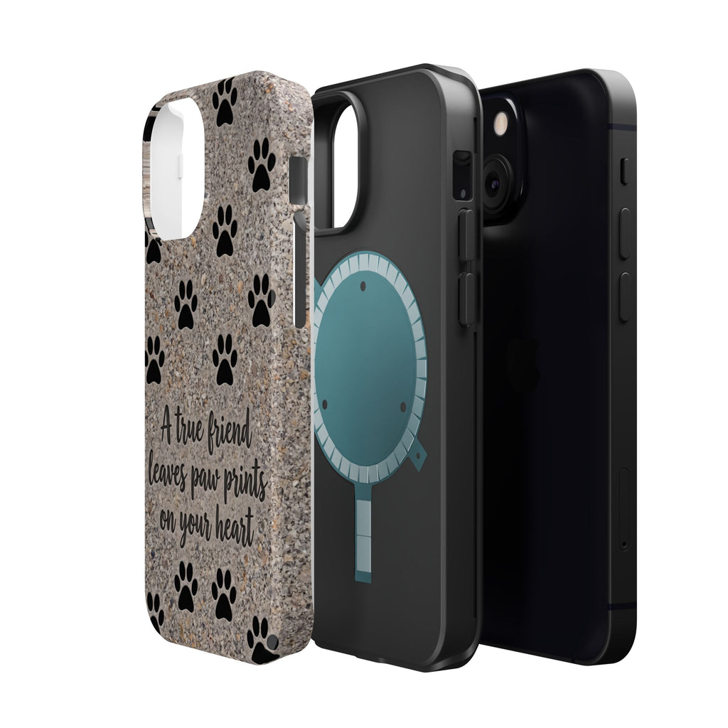 "A True Friend Leaves Paw Prints On Your Heart" Phone Case | Sentimental Stone-Texture Dog Paw Print Case | iPhone & Samsung