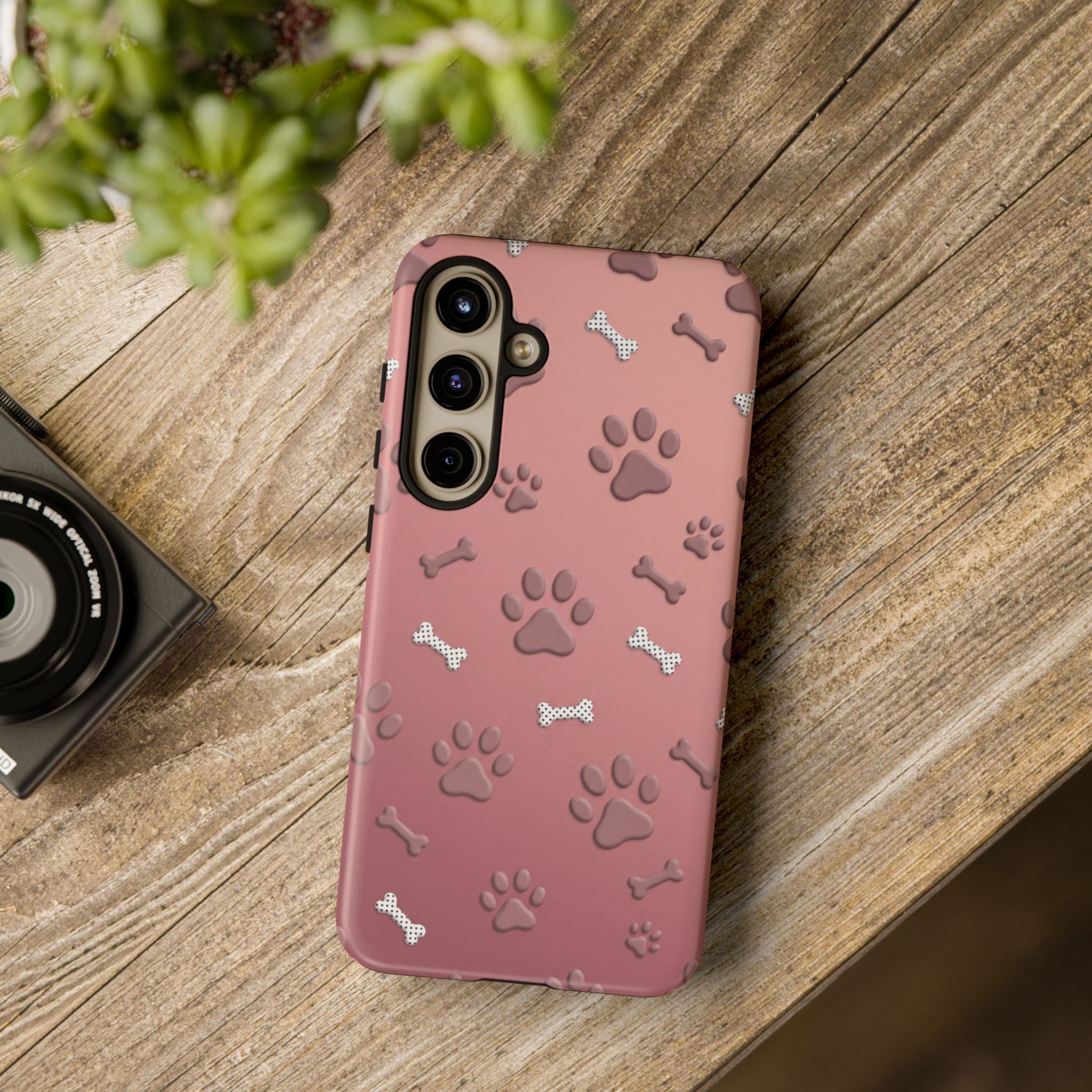 iPhone & Samsung Phone Case | Paw Print & Bone  | Dusty Rose Pattern Case for Frenchie Lovers