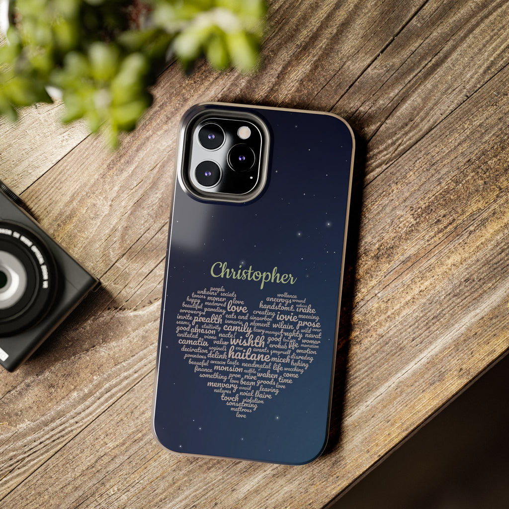Personalized Teacher Heart Word Cloud Phone Case — Custom Name Starry Design