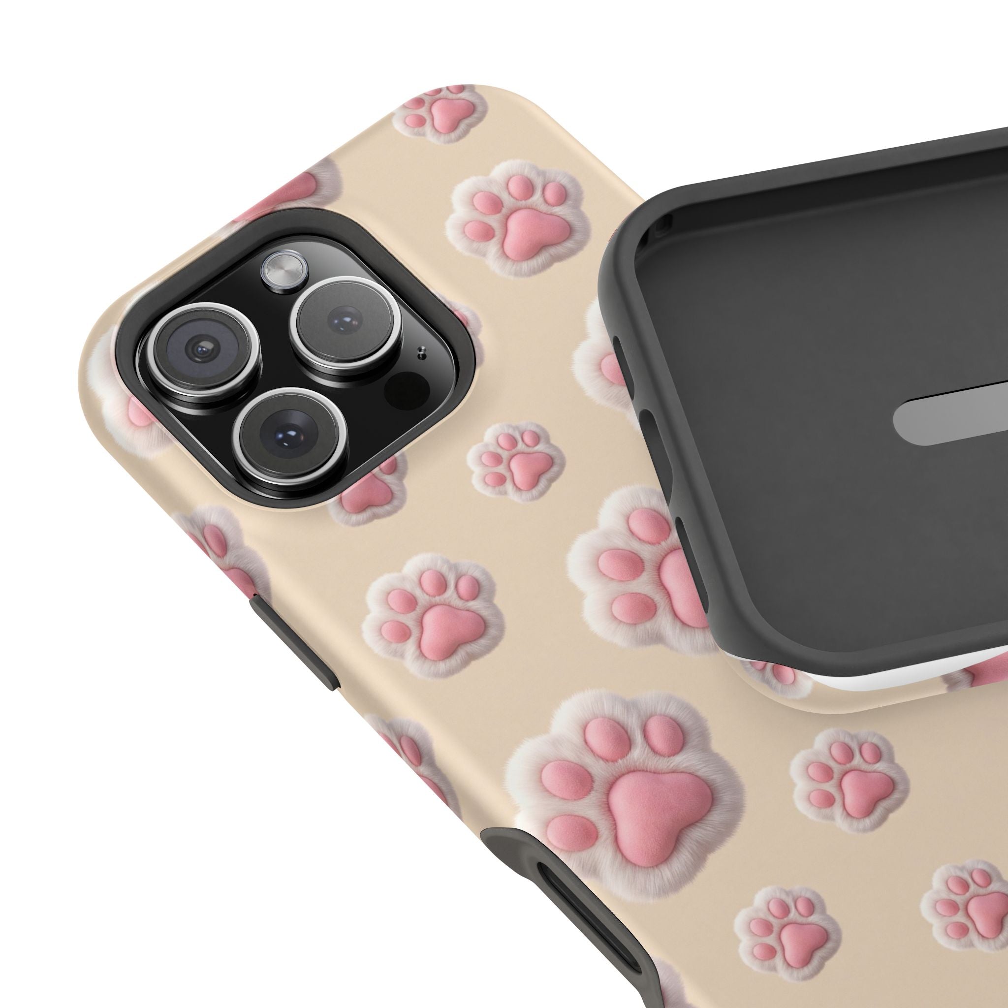 Pink Paw Print Phone Case — Impact-Resistant Wireless Charging Cover