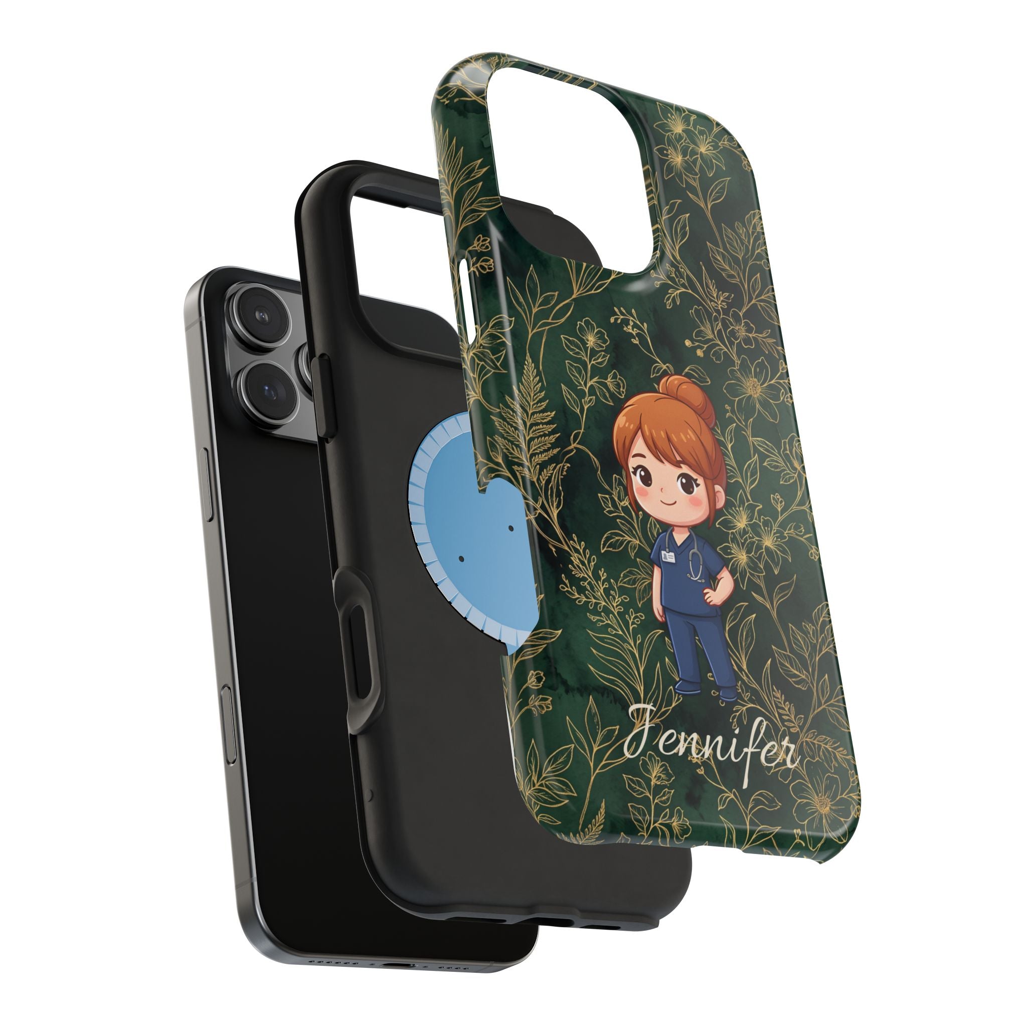 Personalized Nurse Botanical Phone Case — Impact-Resistant Wireless Charging Cover