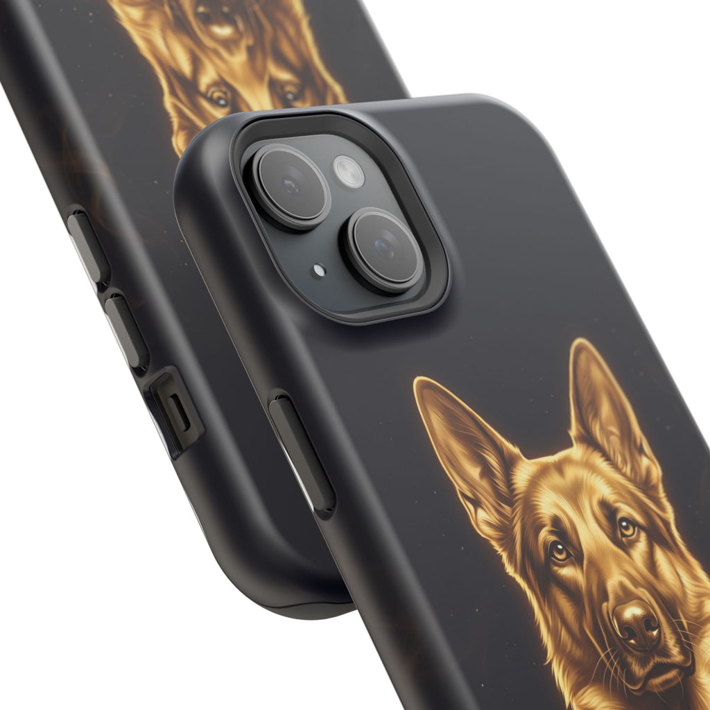 German Shepherd Phone Case | Personalized Gold Glow Art — Tough Magnetic Case with Wireless Charging