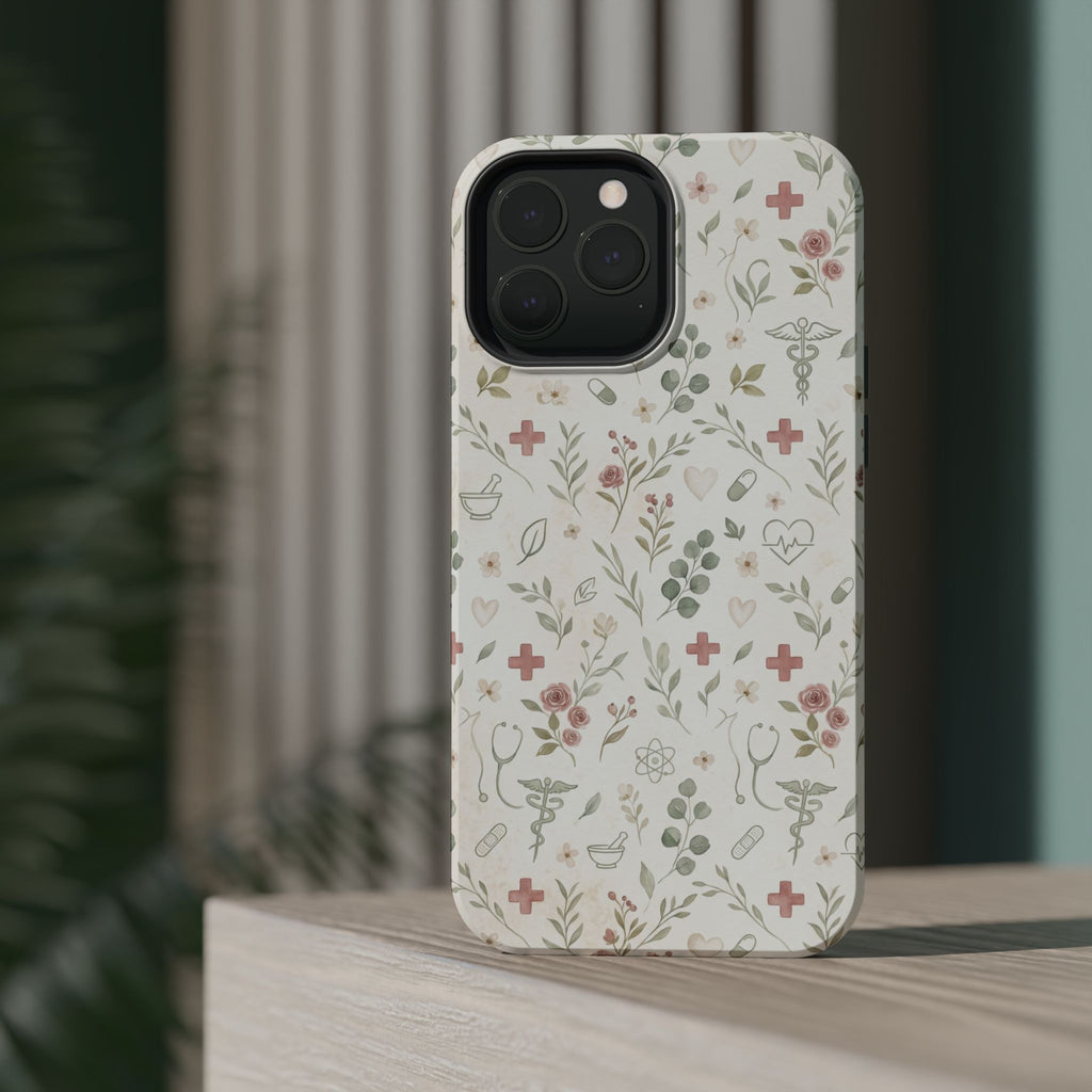 Floral Nurse Phone Case — Impact-Resistant Wireless Charging Cover