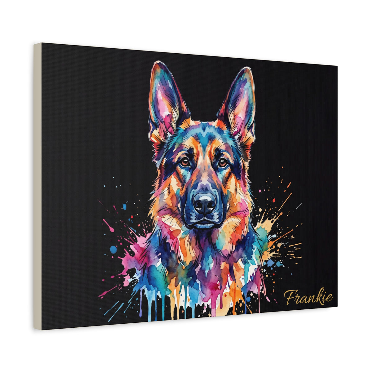 German Shepherd Personalized Canvas | Rainbow Paint Drip Wall Art