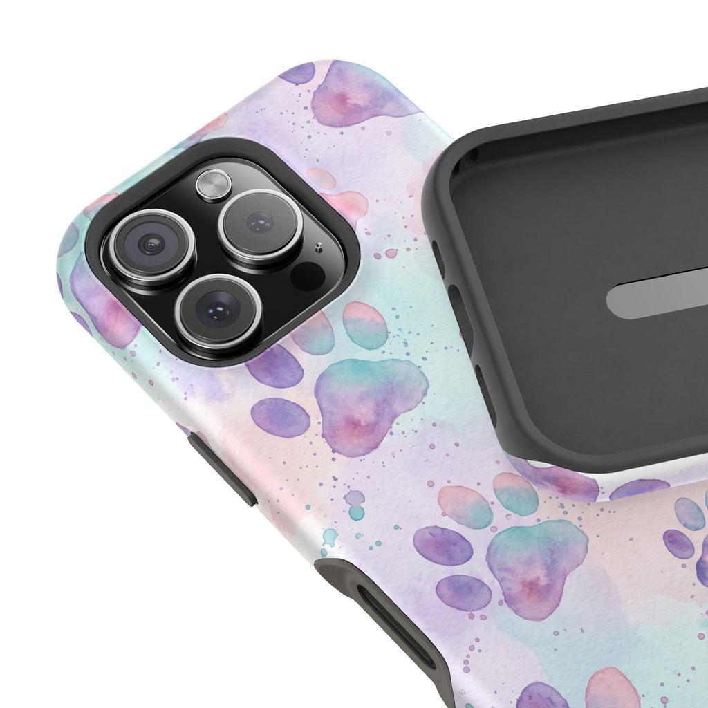 Watercolor Paw Print Phone Case — Impact-Resistant Wireless Charging Cover
