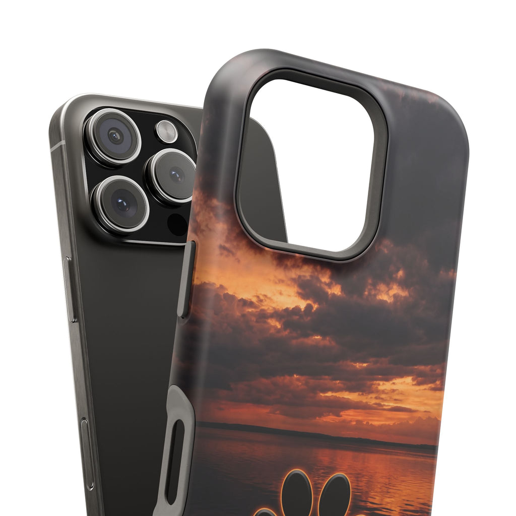 Sunset Paw Print Phone Case — Impact-Resistant Wireless Charging Cover