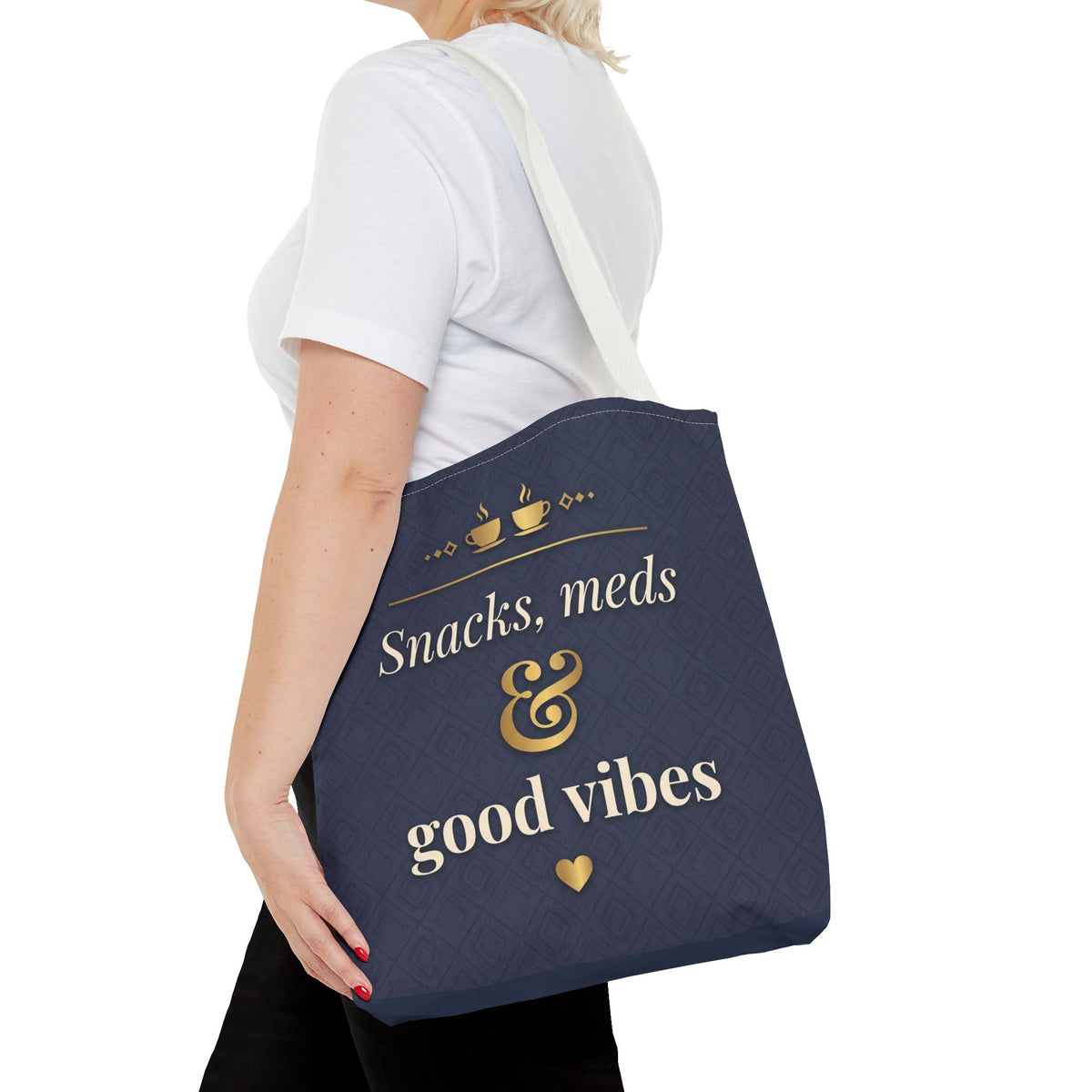 Snacks Meds & Good Vibes Tote | Funny Nurse Gift Tote Bag | Healthcare Worker Humour Gift | Premium Polyester Carry-All