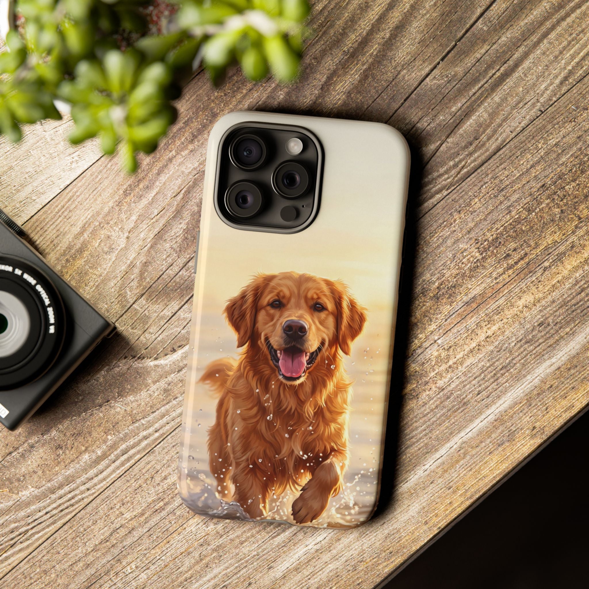 Golden Retriever Splashing in Water Phone Case | Joyful Dog at Golden Hour | iPhone & Samsung
