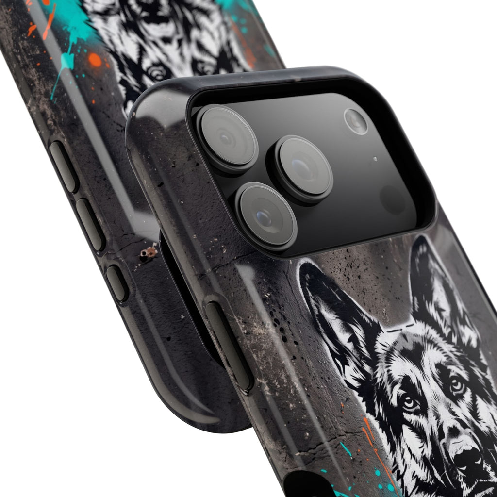 German Shepherd Phone Case | Graffiti Street Art — Tough Magnetic Case with Wireless Charging