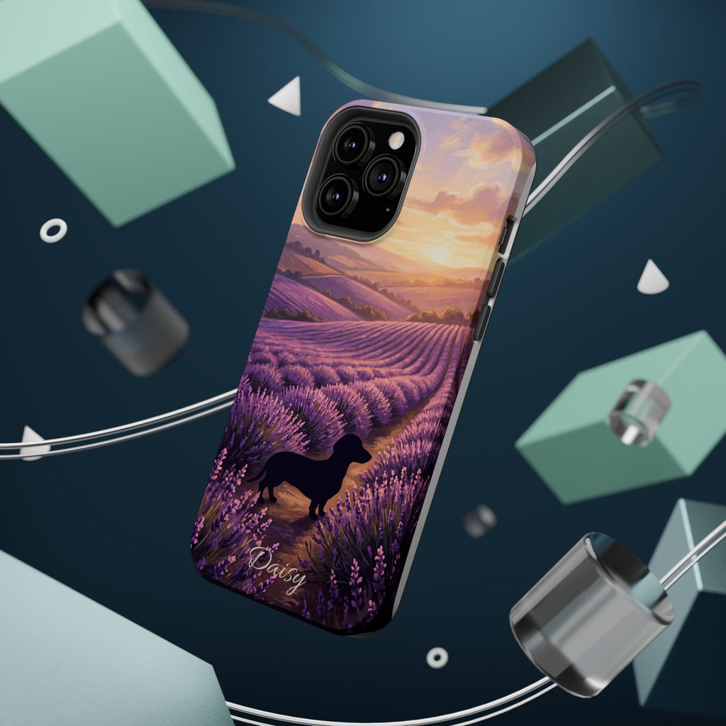 Personalized Dachshund Lavender Field Phone Case — Wireless Charging Cover