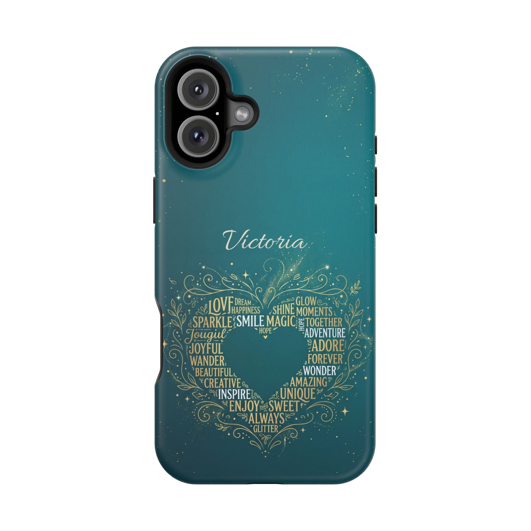Personalized Teacher Heart Word Art Phone Case — Impact-Resistant Wireless Charging Cover