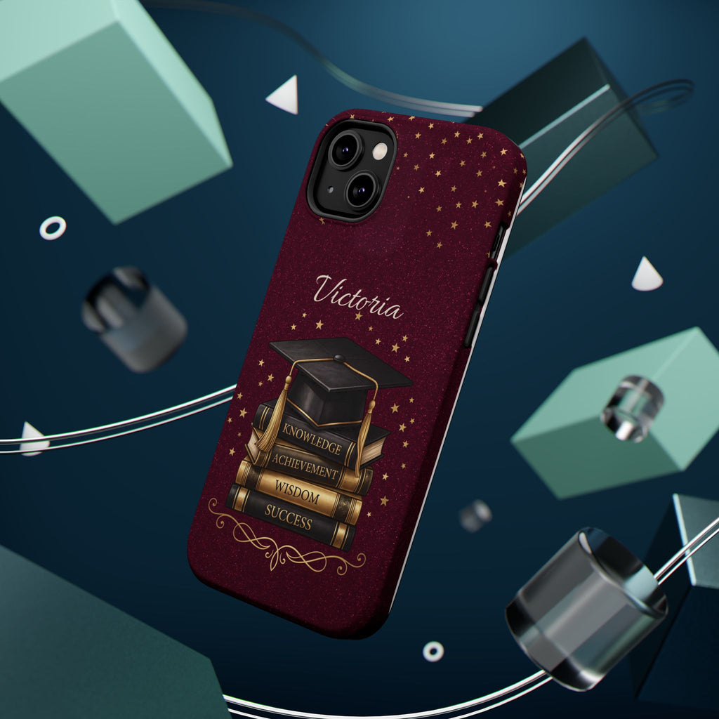 Graduation Cap & Books Personalized Teacher Phone Case — Wireless Charging Cover