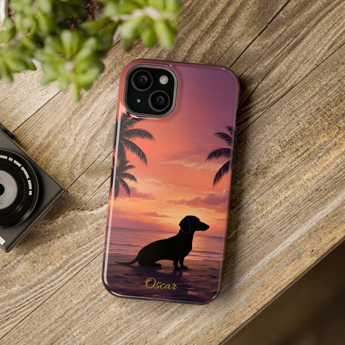 Personalized Dachshund Tropical Beach Sunset Phone Case — Wireless Charging Cover
